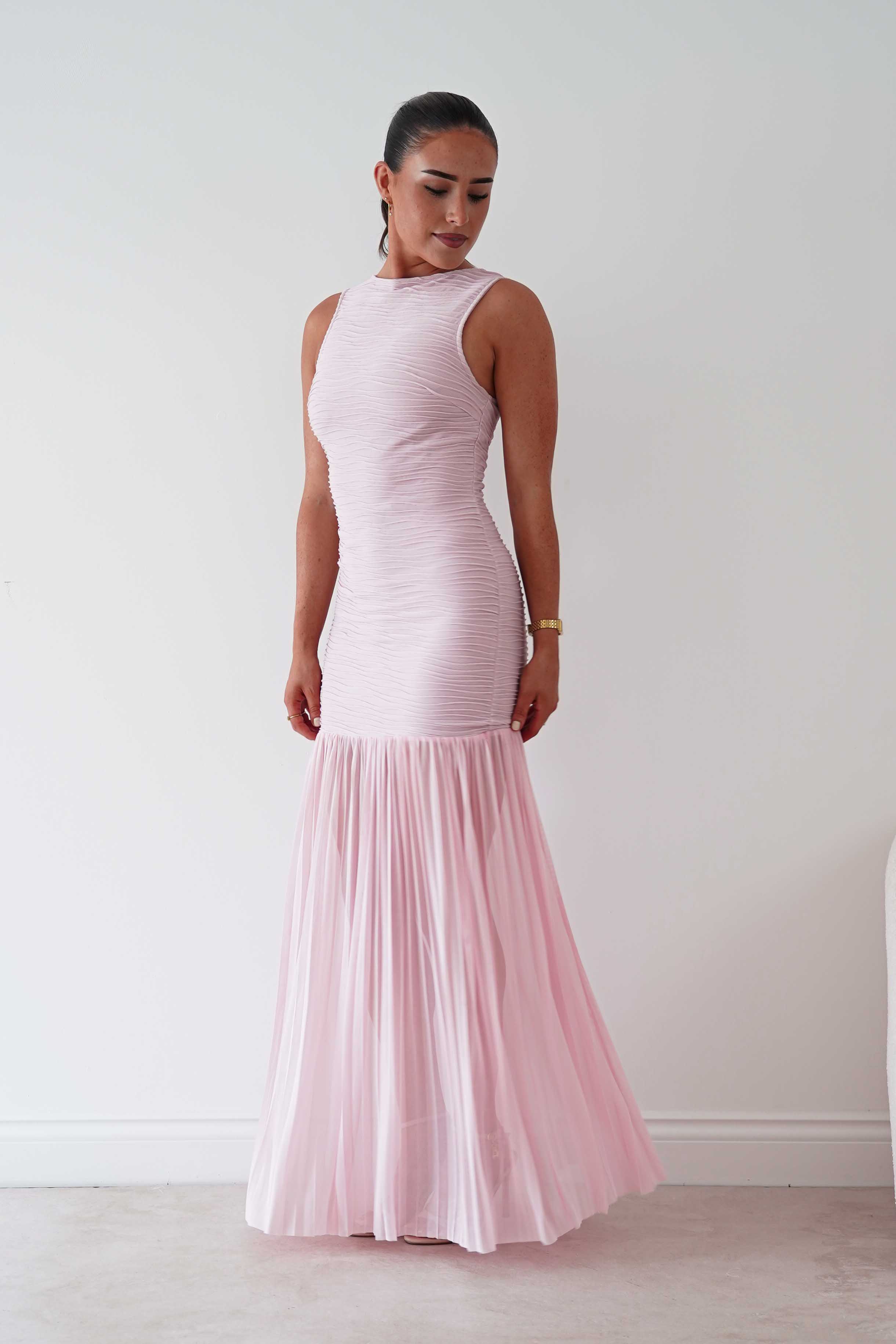 Oh Hello Clothing Women > Clothing > Dresses Skye Textured Pleated Hem Midi Dress | Blush Pink