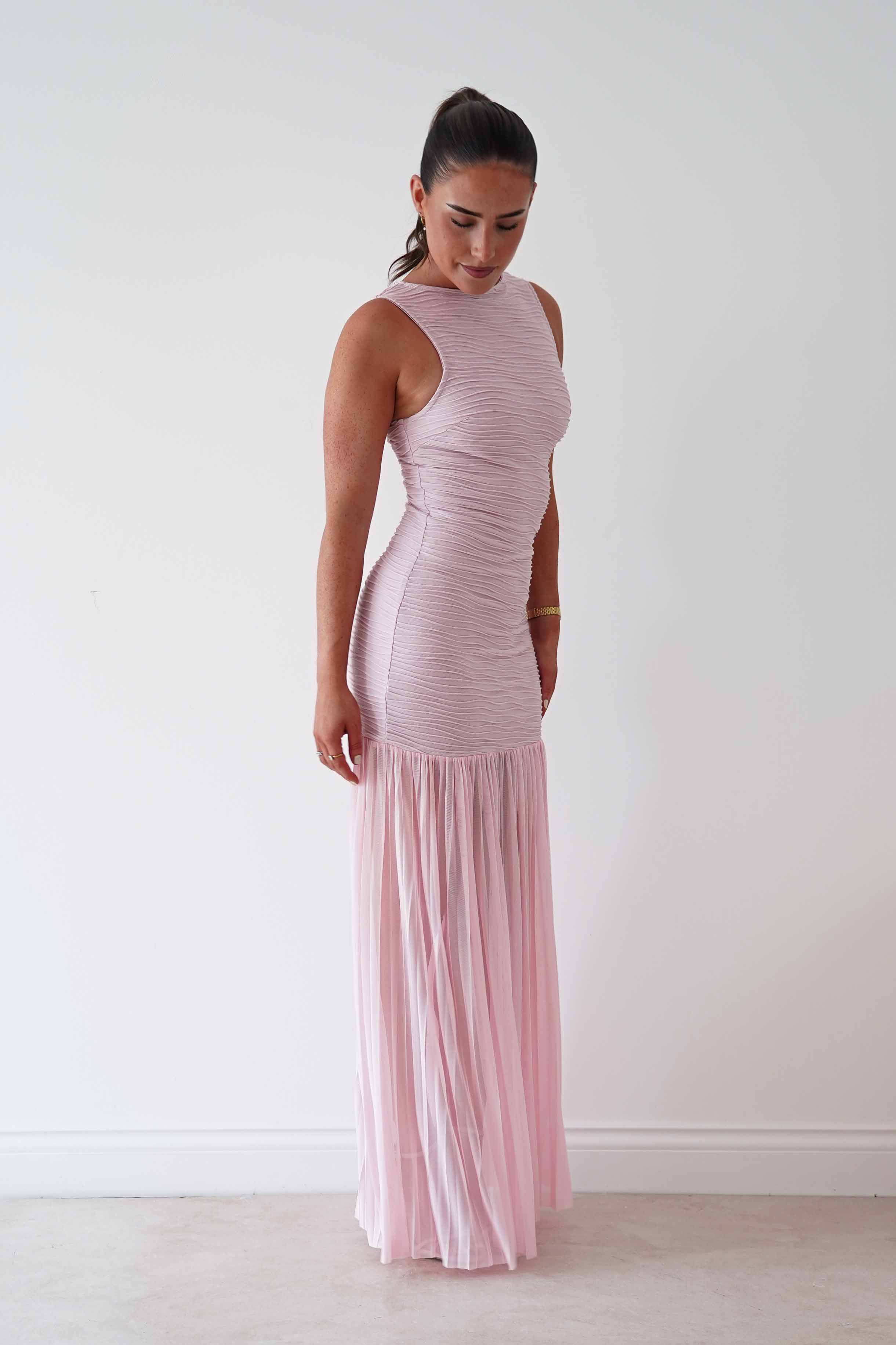 Oh Hello Clothing Women > Clothing > Dresses Skye Textured Pleated Hem Midi Dress | Blush Pink