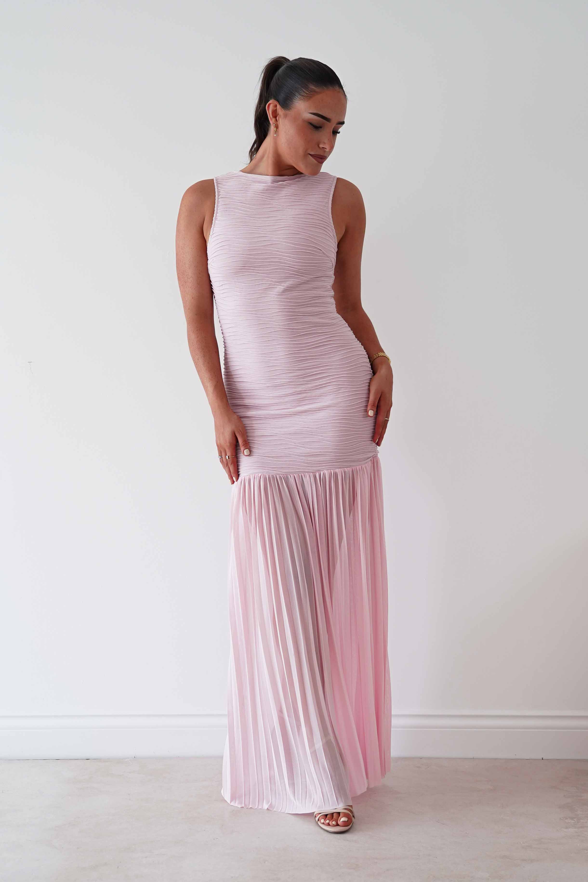 Oh Hello Clothing Women > Clothing > Dresses Skye Textured Pleated Hem Midi Dress | Blush Pink