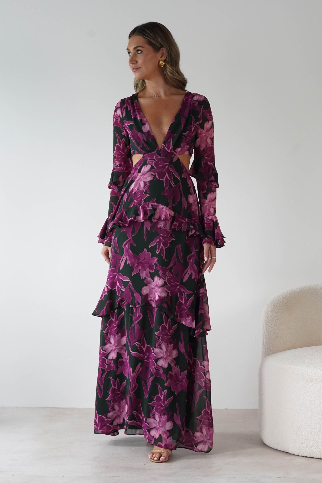 Souline Long Sleeve Maxi Dress Olive/Plum | Wedding Guest Dress | Long Sleeve | Maxi | Oh Hello Clothing