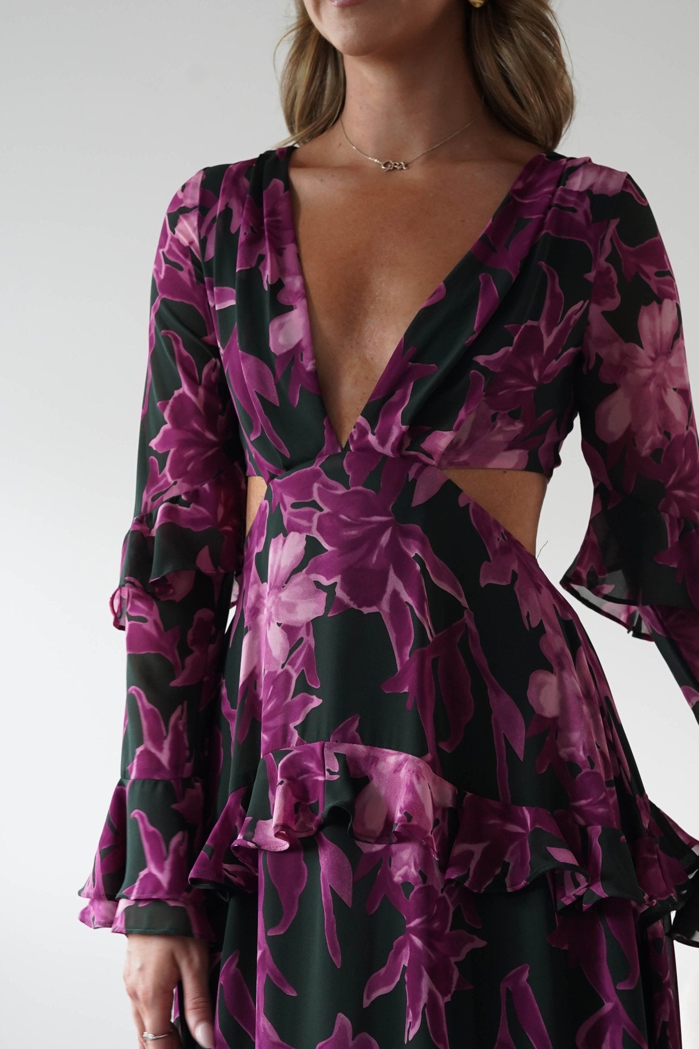 Souline Long Sleeve Maxi Dress Olive/Plum | Wedding Guest Dress | Long Sleeve | Maxi | Oh Hello Clothing