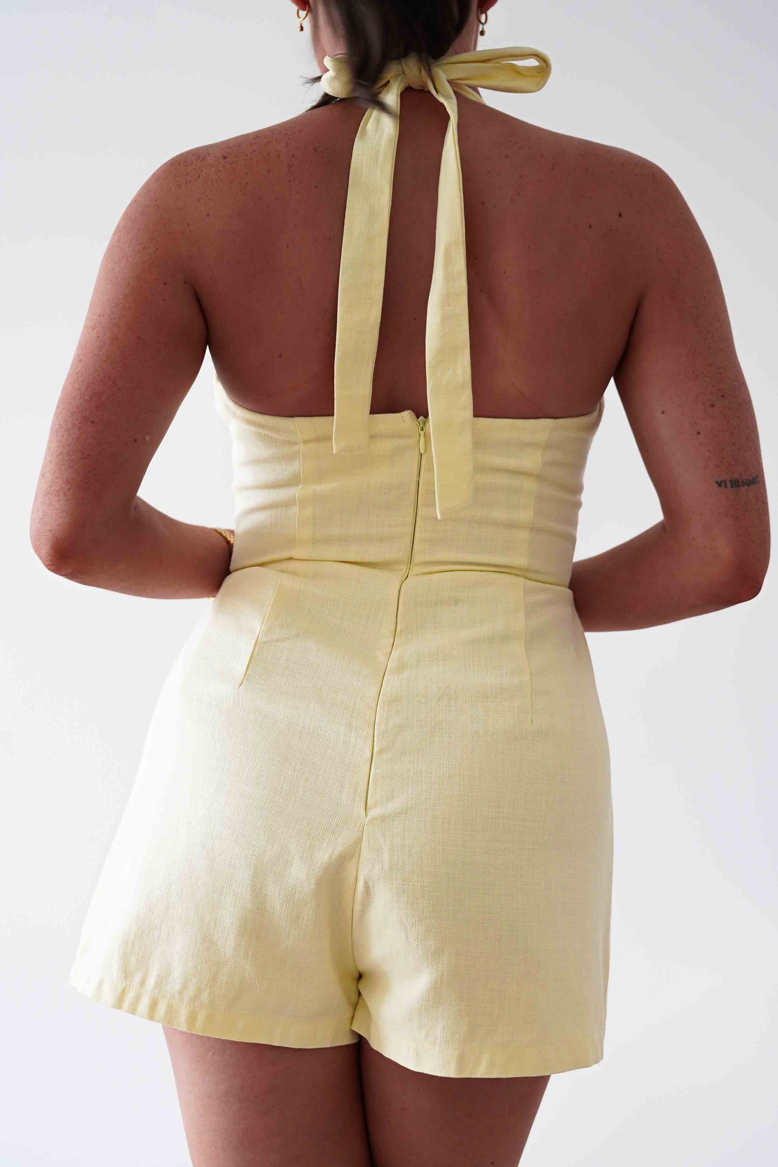 Oh Hello Clothing Women > Clothing > Dresses Stacie Linen Blend Tie Strap Playsuit | Yellow