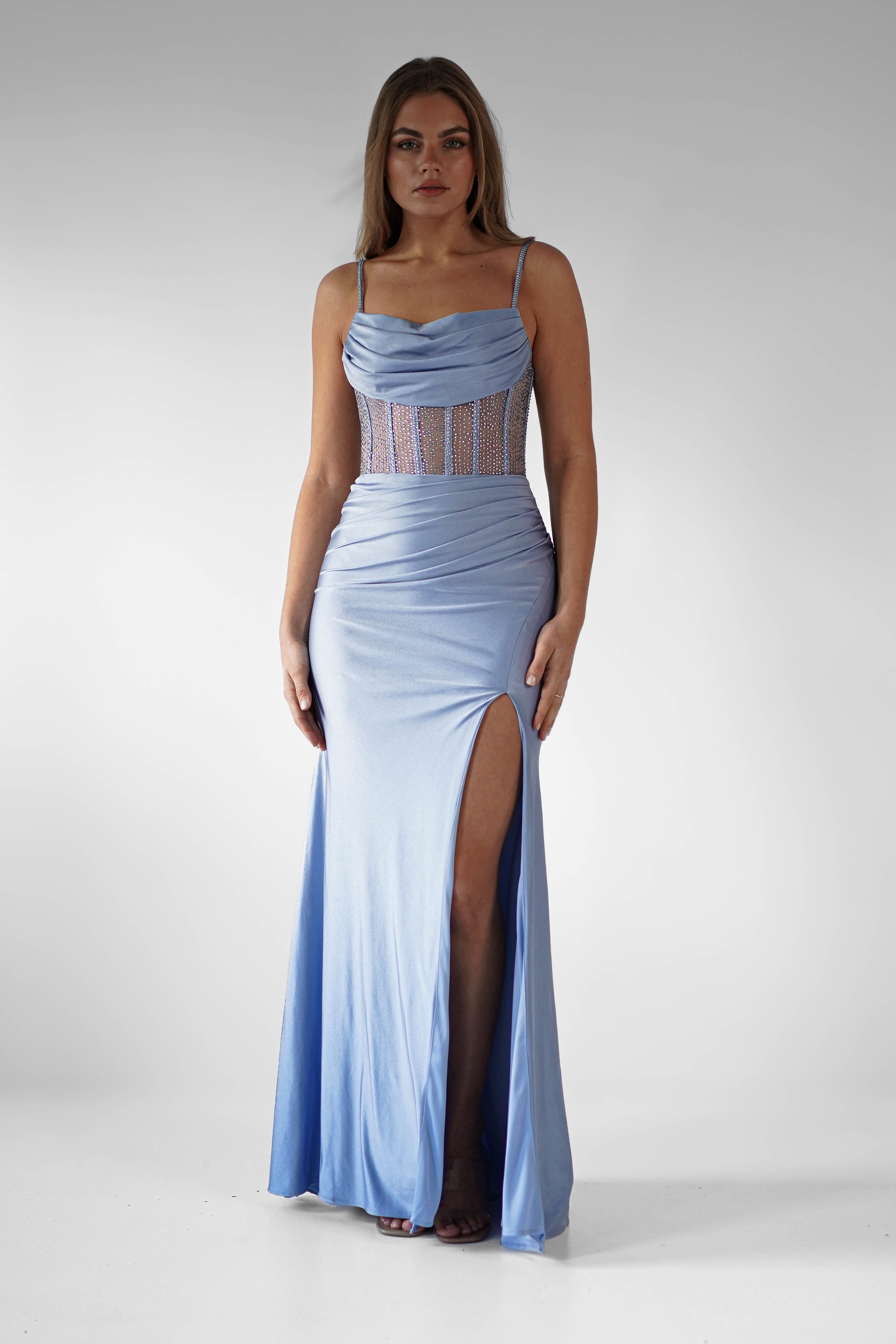 Stefani Rhinestone Bodice Gown | Light Blue | Debs & Prom | Formal Gown | Oh Hello Clothing