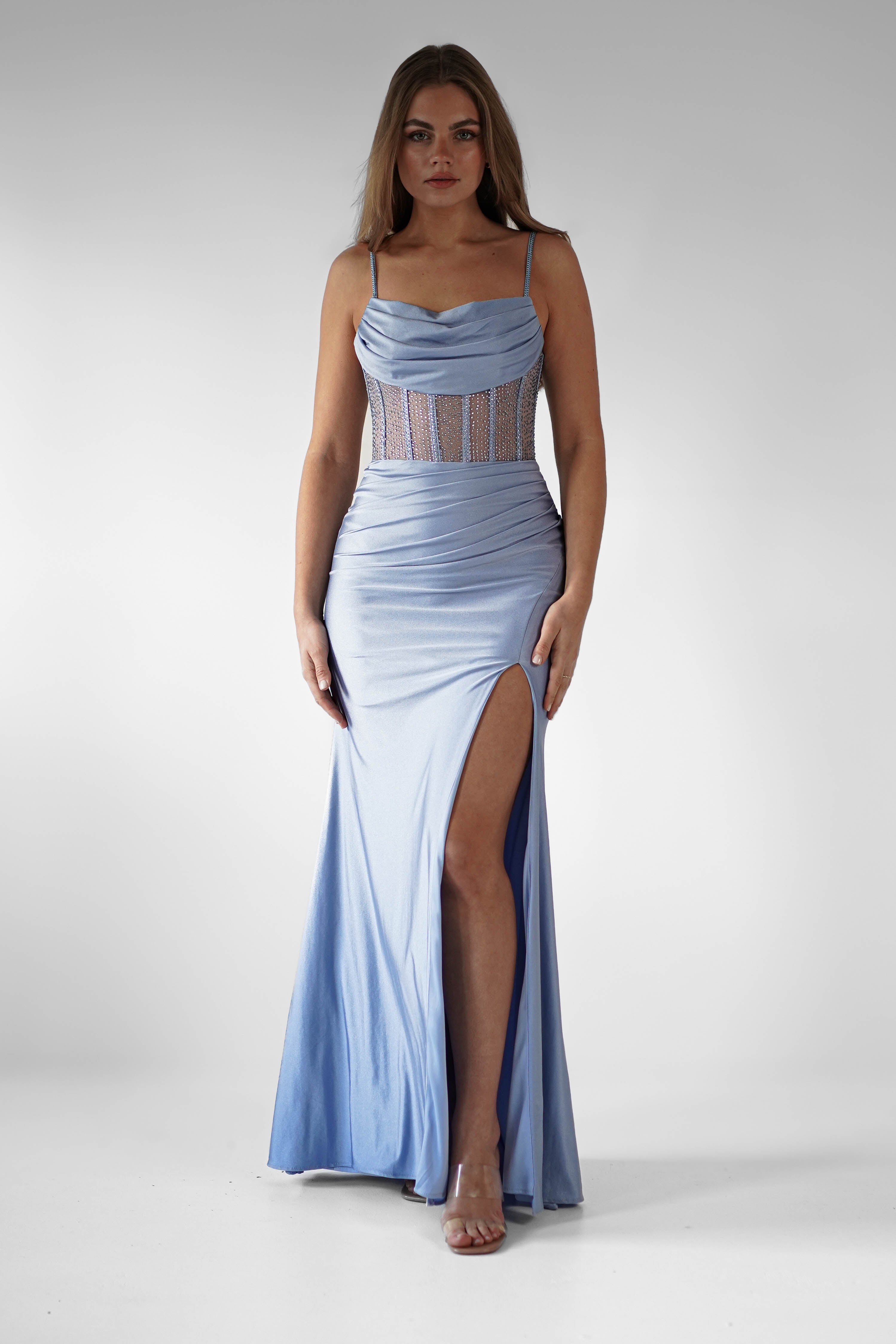 Stefani Rhinestone Bodice Gown | Light Blue | Debs & Prom | Formal Gown | Oh Hello Clothing