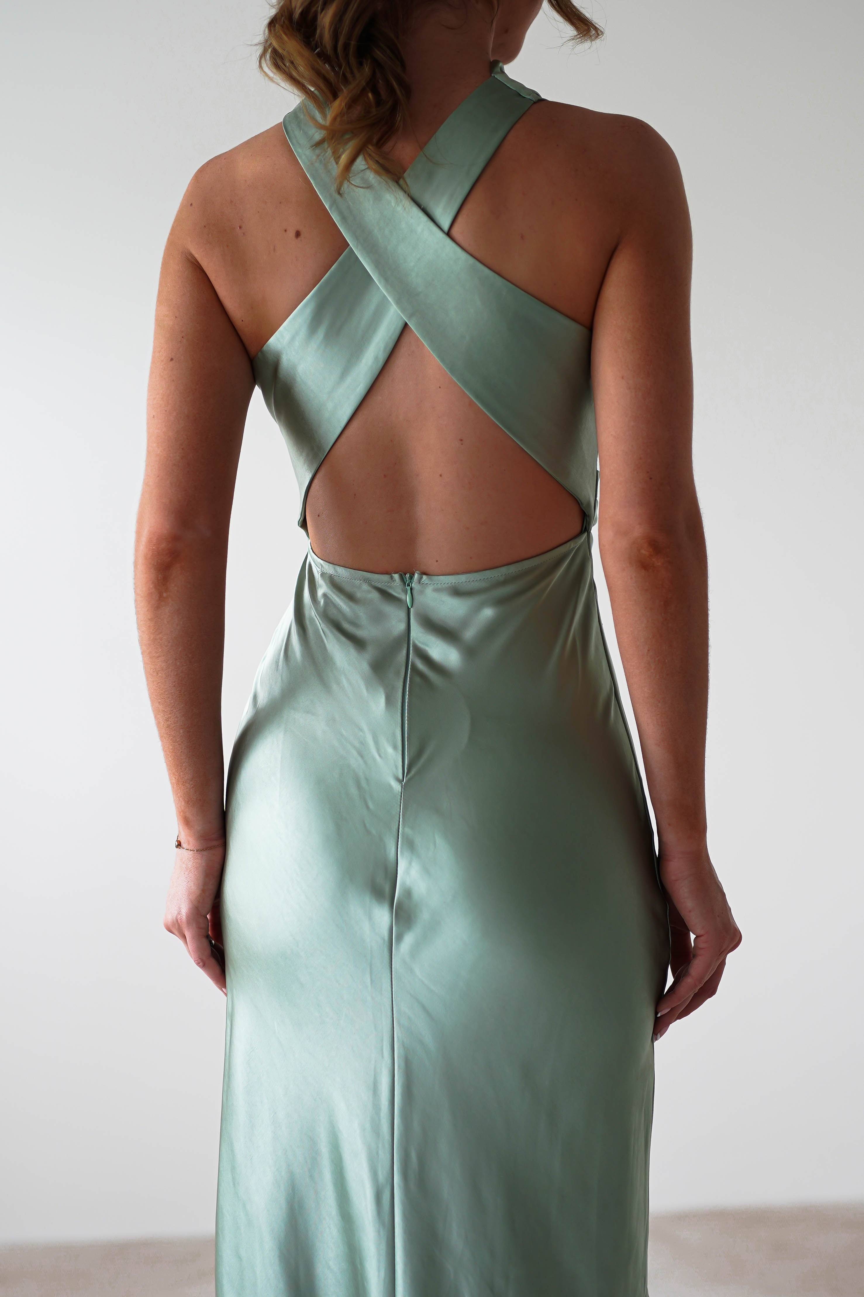 Stefanie Soft Satin Maxi Dress Sage Green | Wedding Guest Dress | Maxi | Satin | Oh Hello Clothing