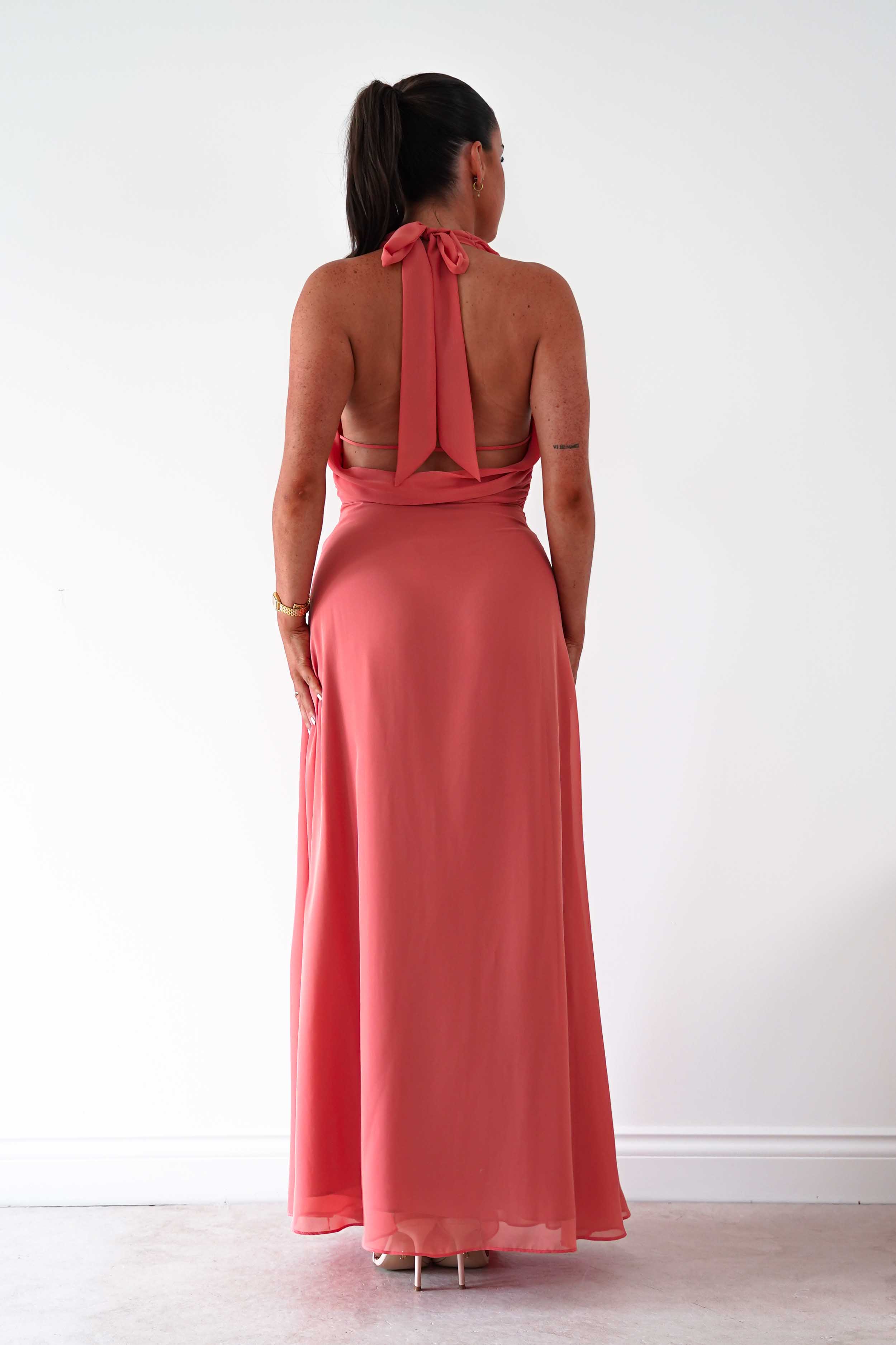 Oh Hello Clothing Women > Clothing > Dresses Summer Draped Halterneck Maxi Dress | Coral