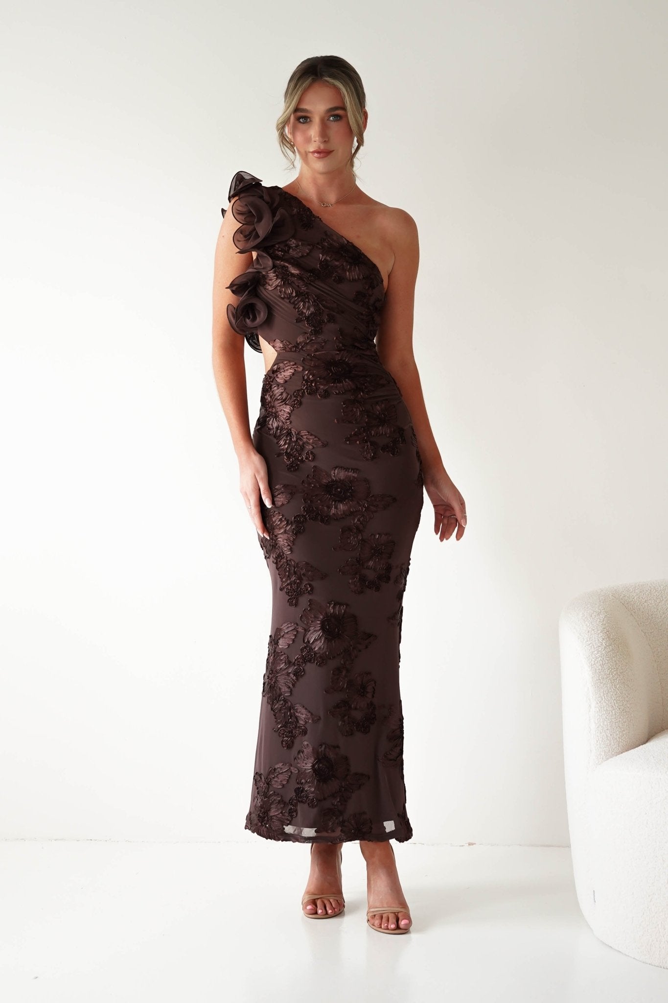 Sydney Bodycon Maxi Dress Brown Textured | Wedding Guest Dress | Bodycon | Maxi | Oh Hello Clothing
