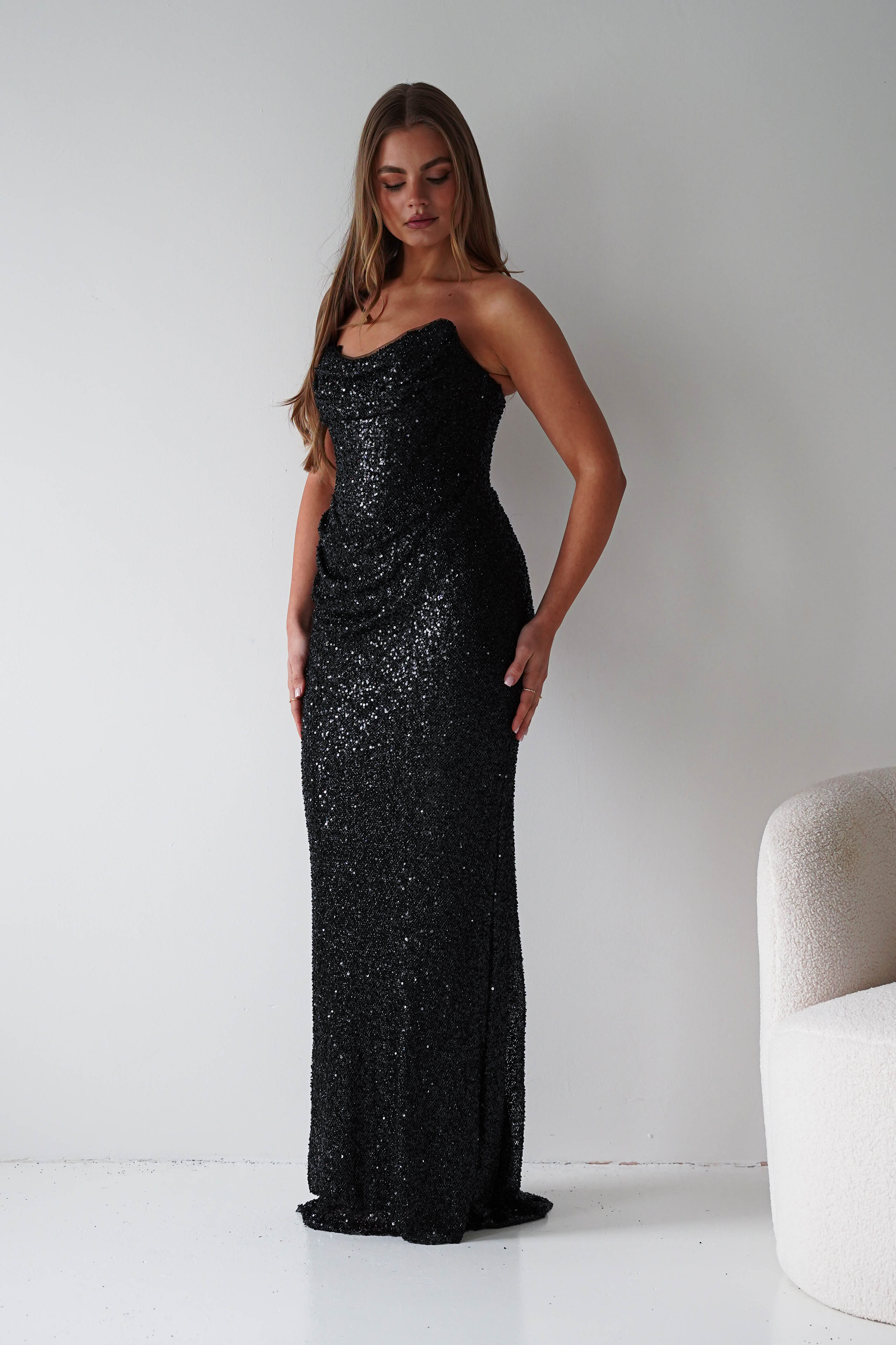 Oh Hello Clothing Dresses > Prom Dresses Sylvie Strapless Draped Embellished Gown | Black