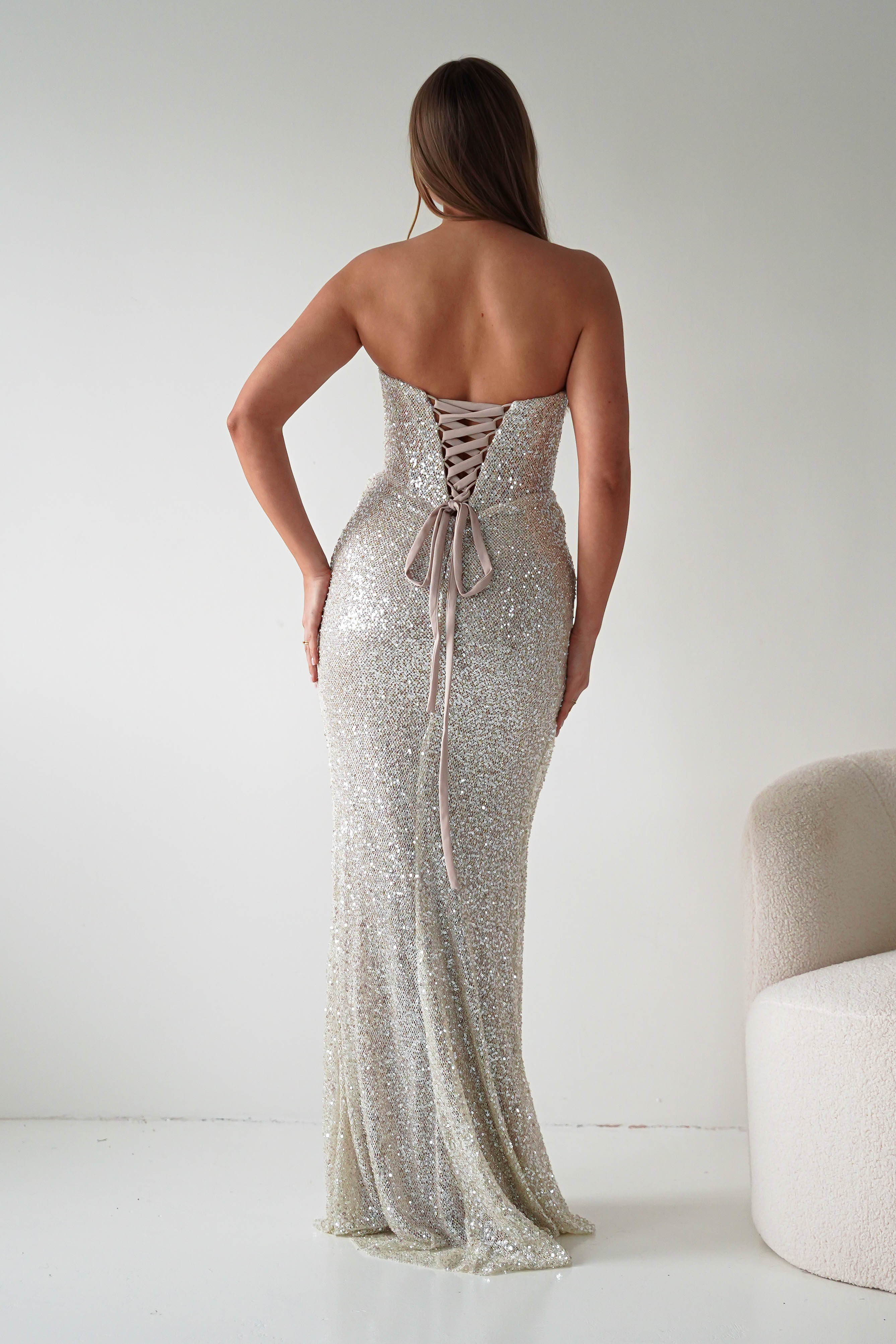 Oh Hello Clothing Dresses > Prom Dresses Sylvie Strapless Draped Embellished Gown | Platinum