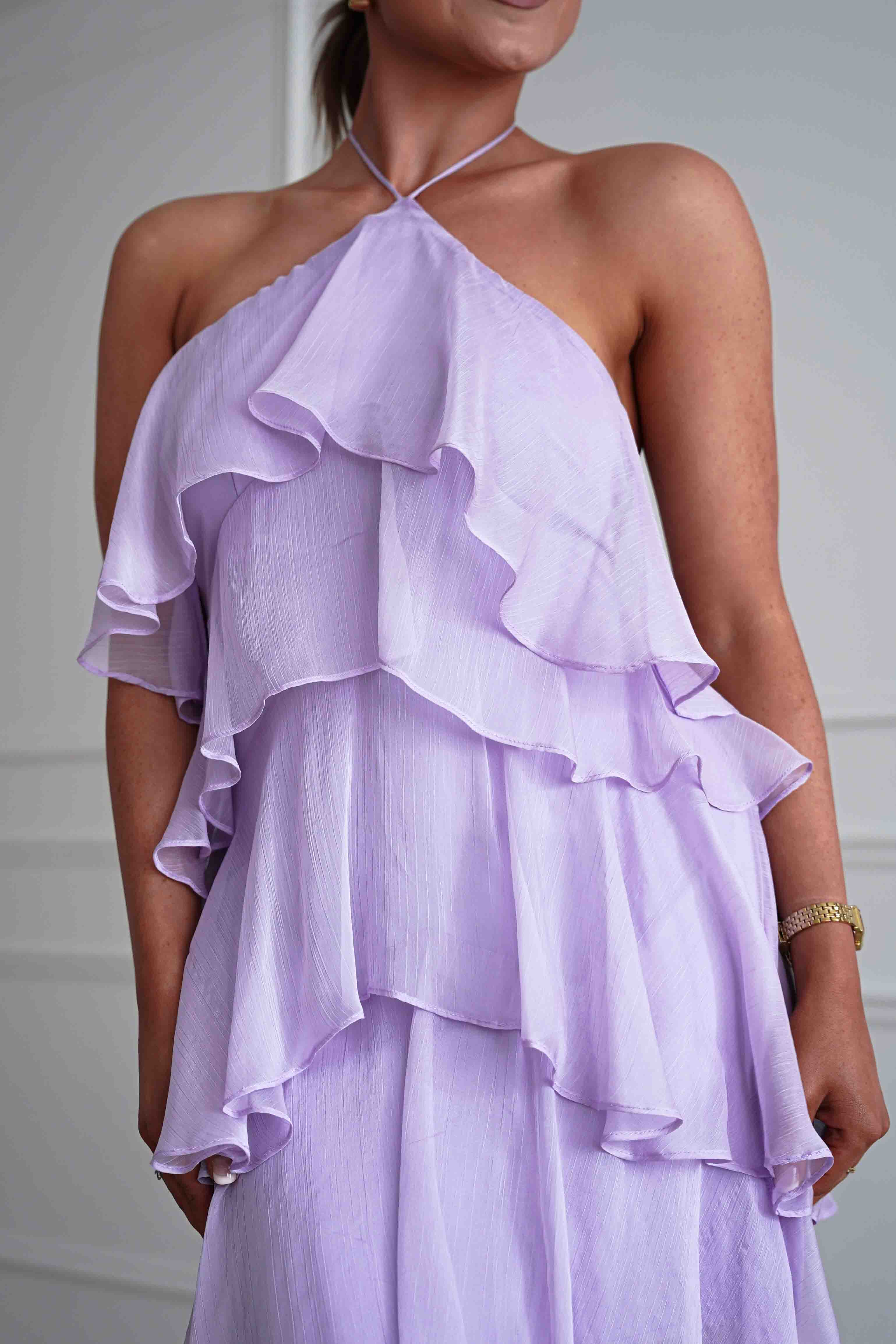 Oh Hello Clothing Women > Clothing > Dresses Tala Ruffle Tiered Halterneck Maxi Dress | Lilac