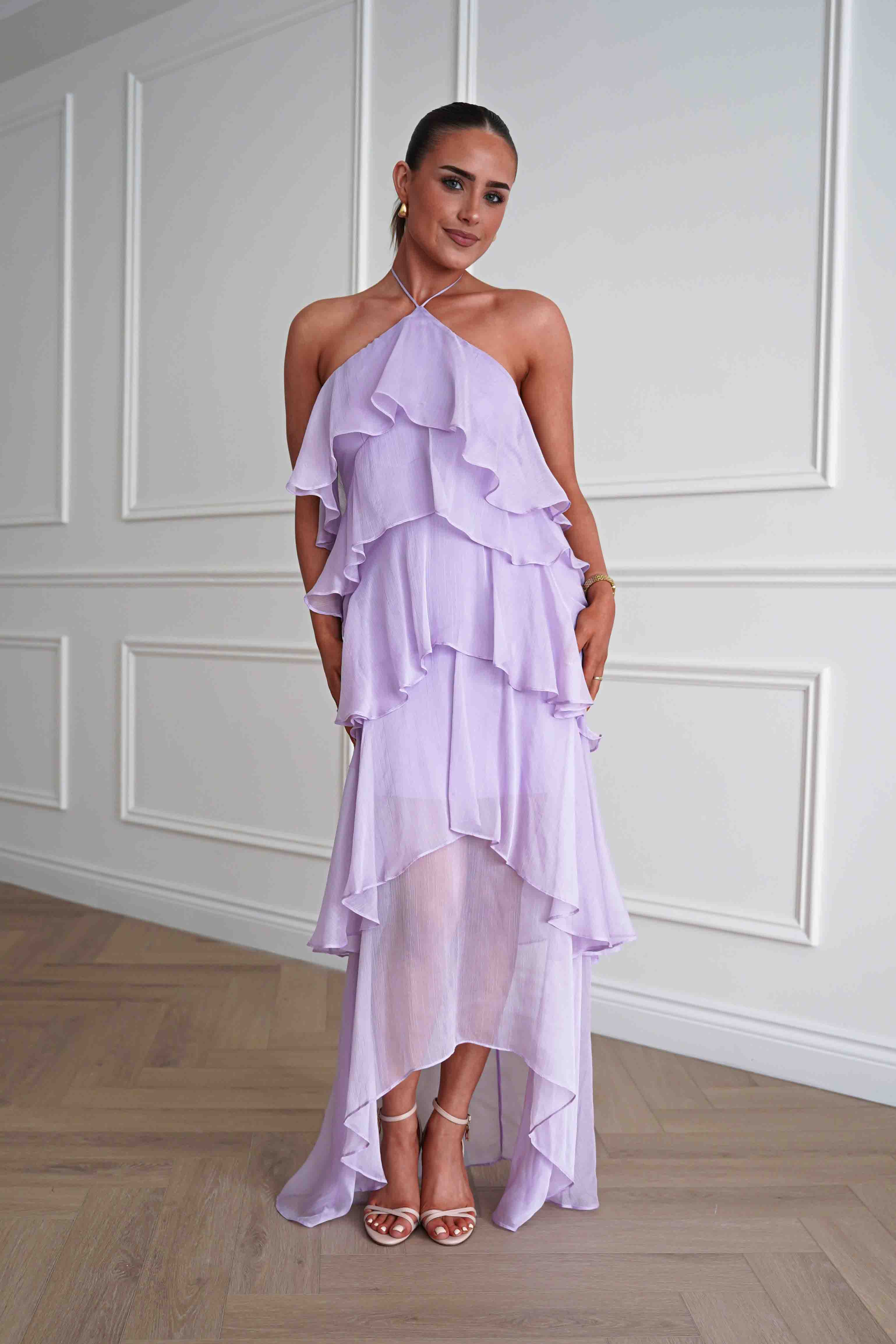 Oh Hello Clothing Women > Clothing > Dresses Tala Ruffle Tiered Halterneck Maxi Dress | Lilac