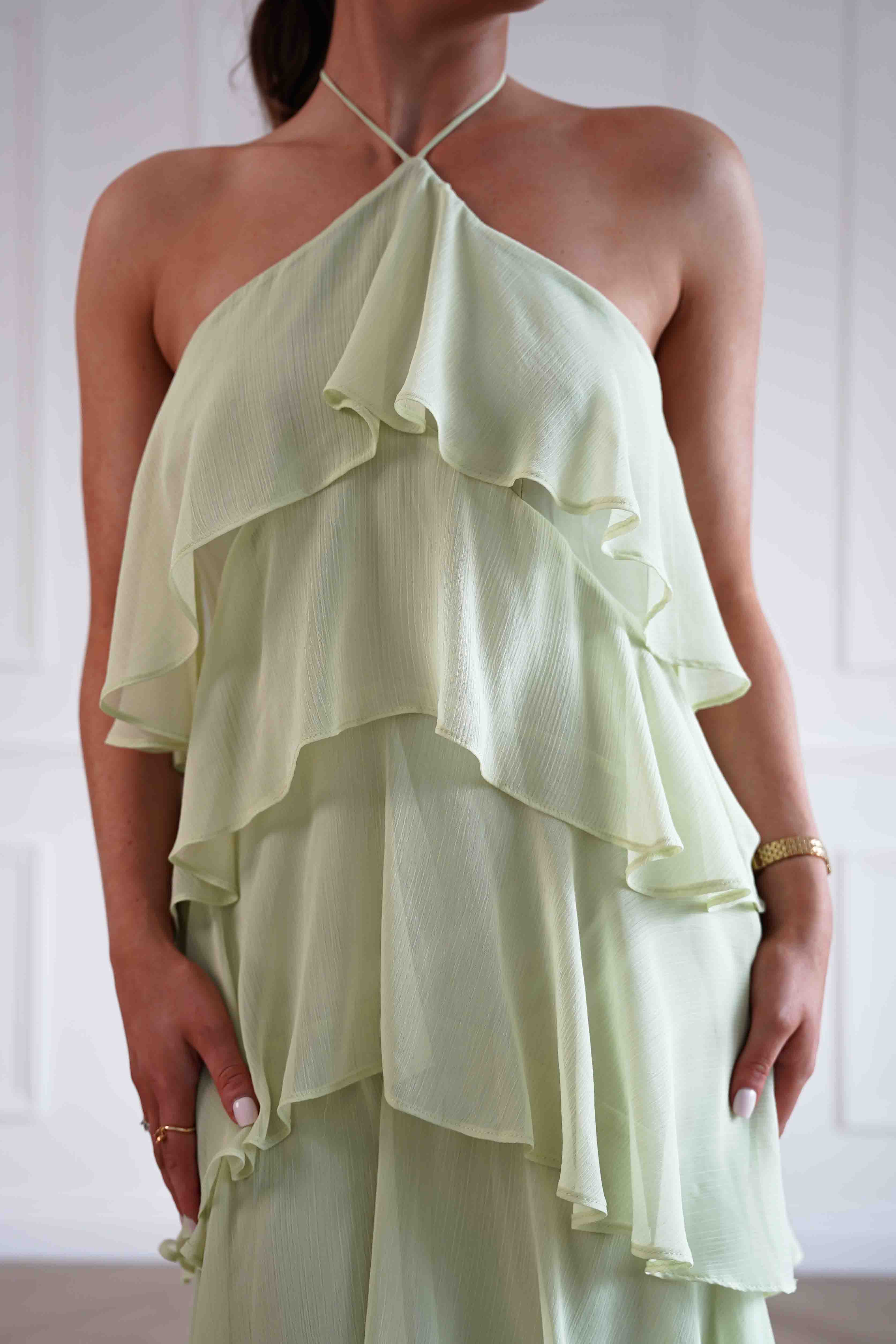 Oh Hello Clothing Women > Clothing > Dresses Tala Ruffle Tiered Halterneck Maxi Dress | Sage