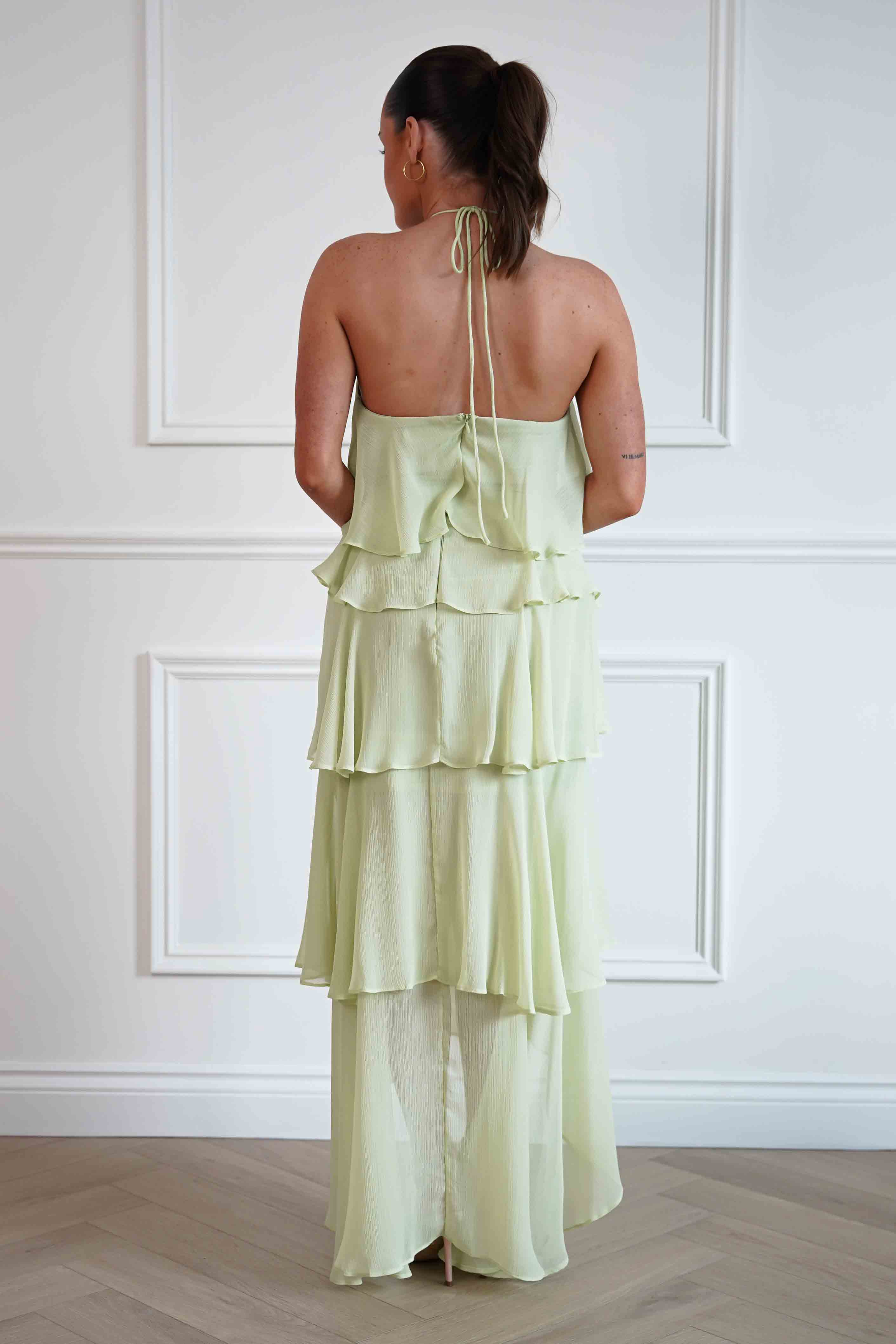 Oh Hello Clothing Women > Clothing > Dresses Tala Ruffle Tiered Halterneck Maxi Dress | Sage