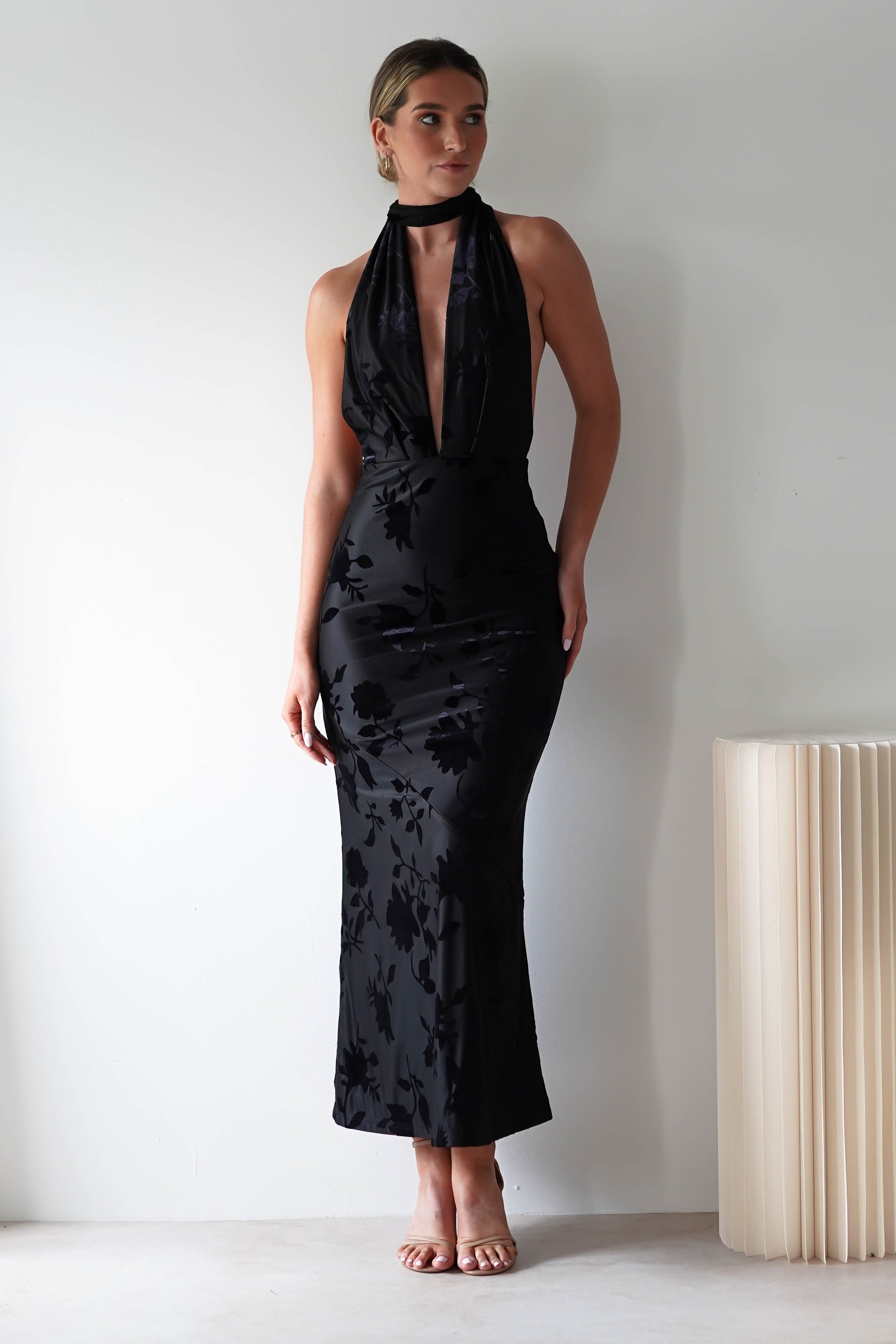 Tara Floral Jacquard Maxi Dress Black | Wedding Guest Dress | Maxi | Oh Hello Clothing