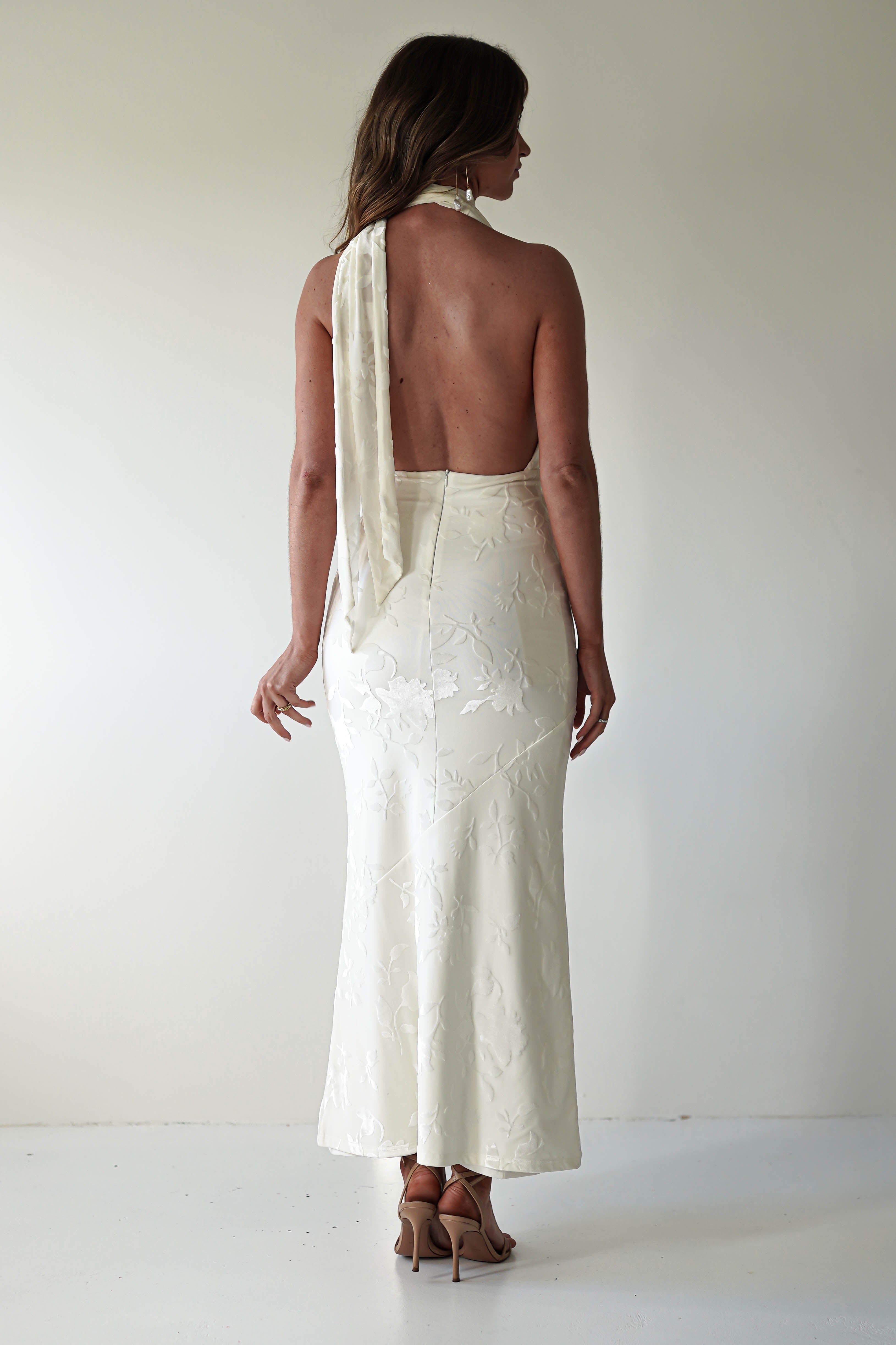 Tara Floral Jacquard Maxi Dress | Ivory/Cream | Graduation | Bride To Be Hen Dress | Oh Hello Clothing