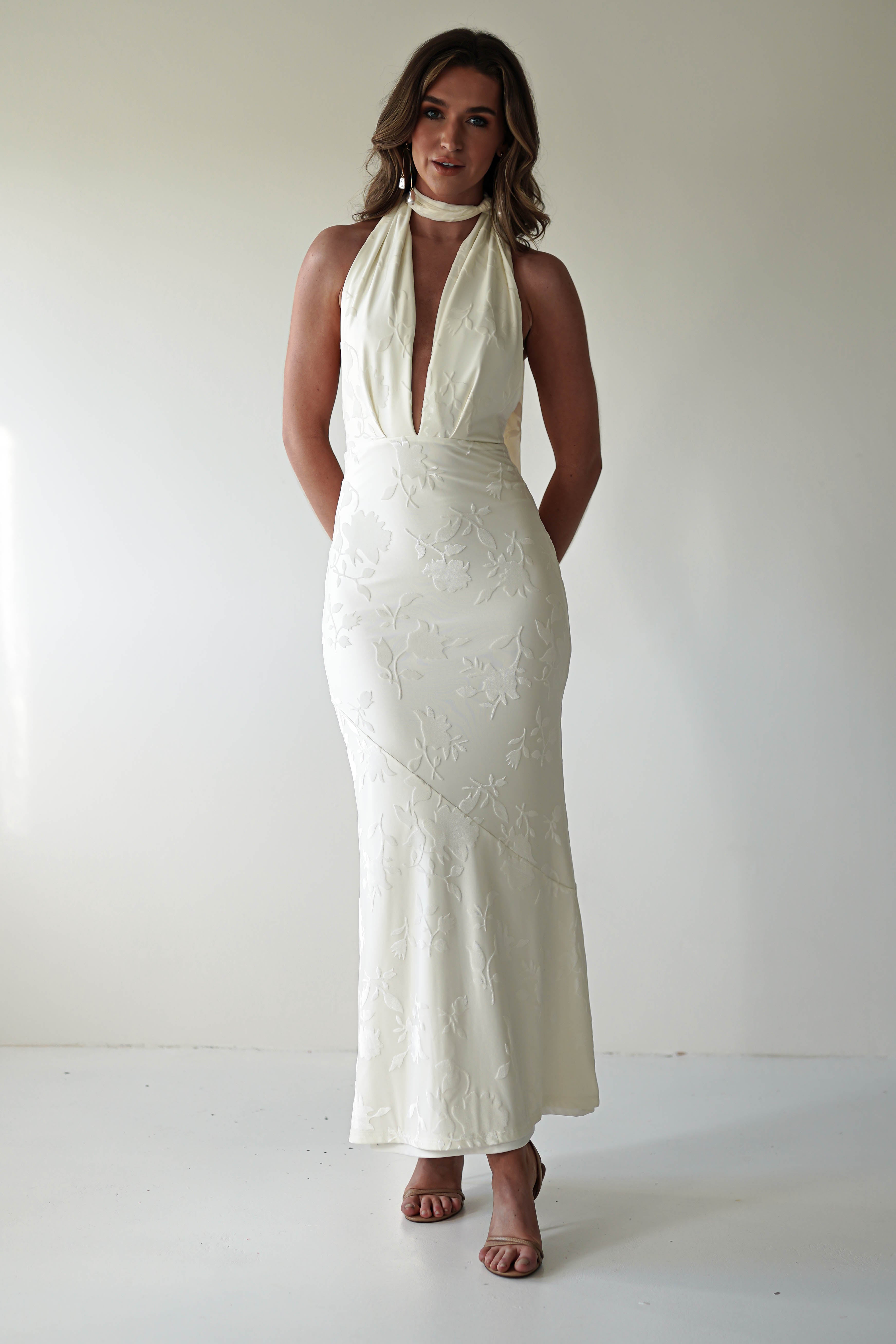 Tara Floral Jacquard Maxi Dress | Ivory/Cream | Graduation | Bride To Be Hen Dress | Oh Hello Clothing