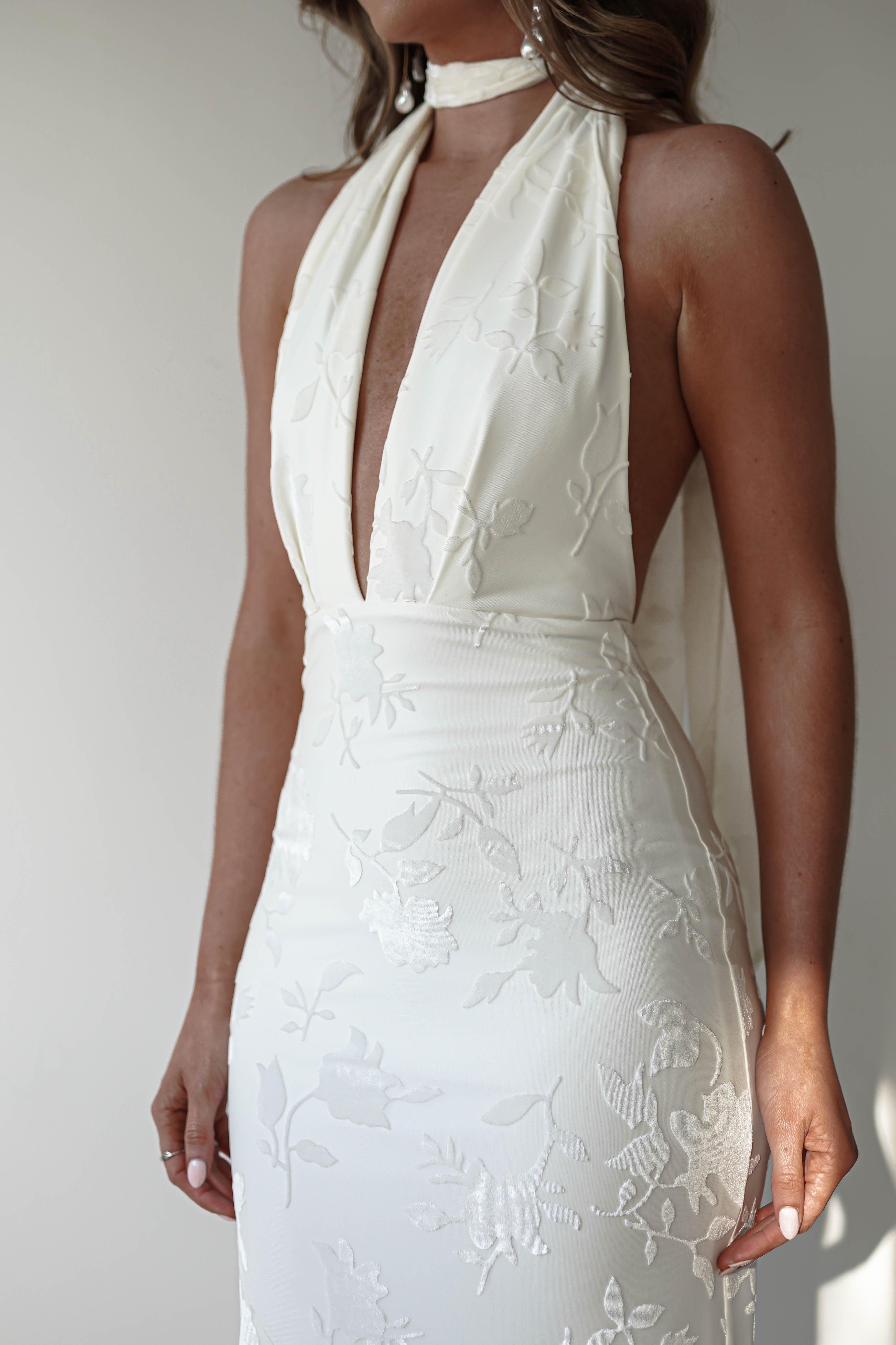 Tara Floral Jacquard Maxi Dress | Ivory/Cream | Graduation | Bride To Be Hen Dress | Oh Hello Clothing