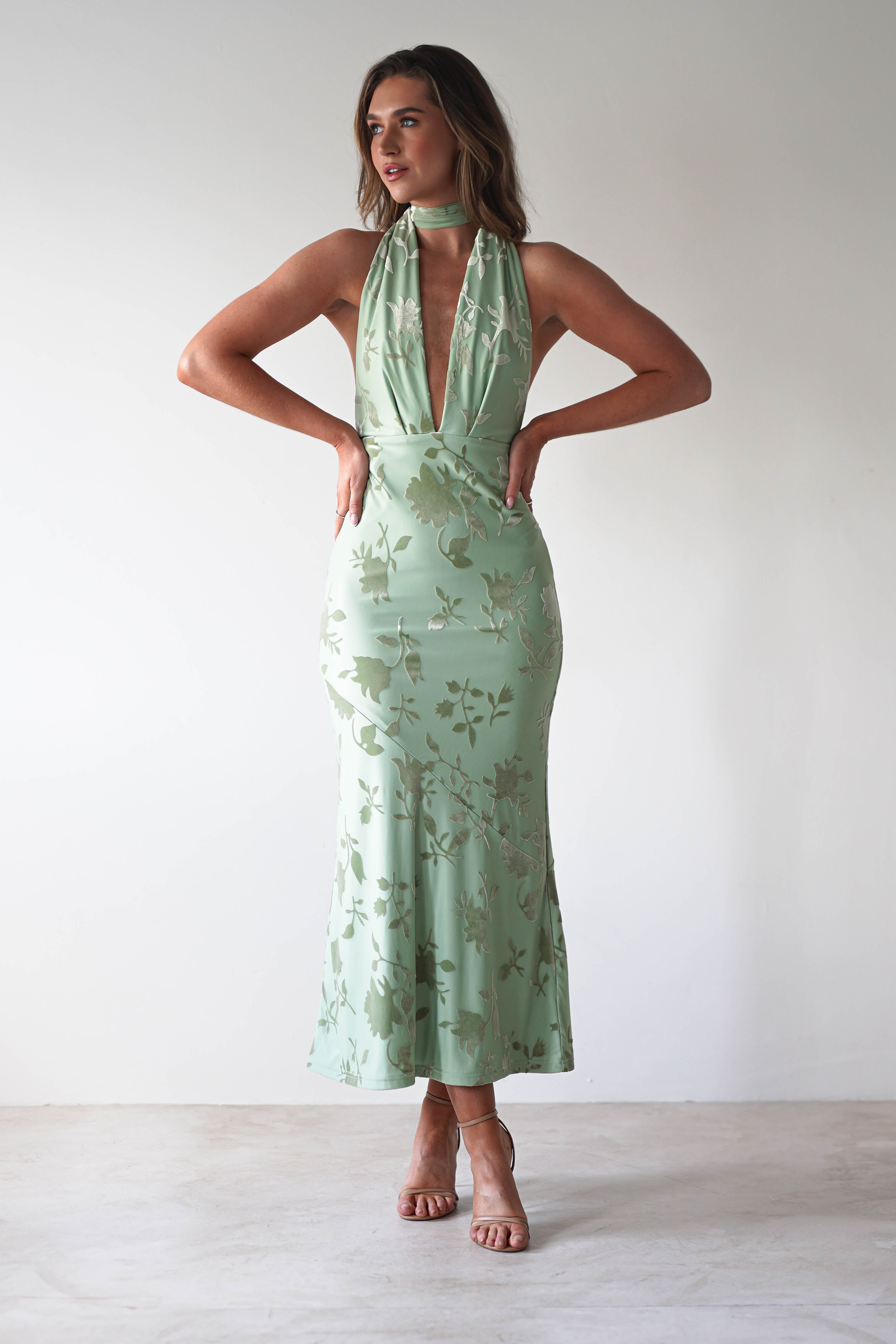 Tara Floral Jacquard Maxi Dress Light Green | Wedding Guest Dress | Maxi | Oh Hello Clothing