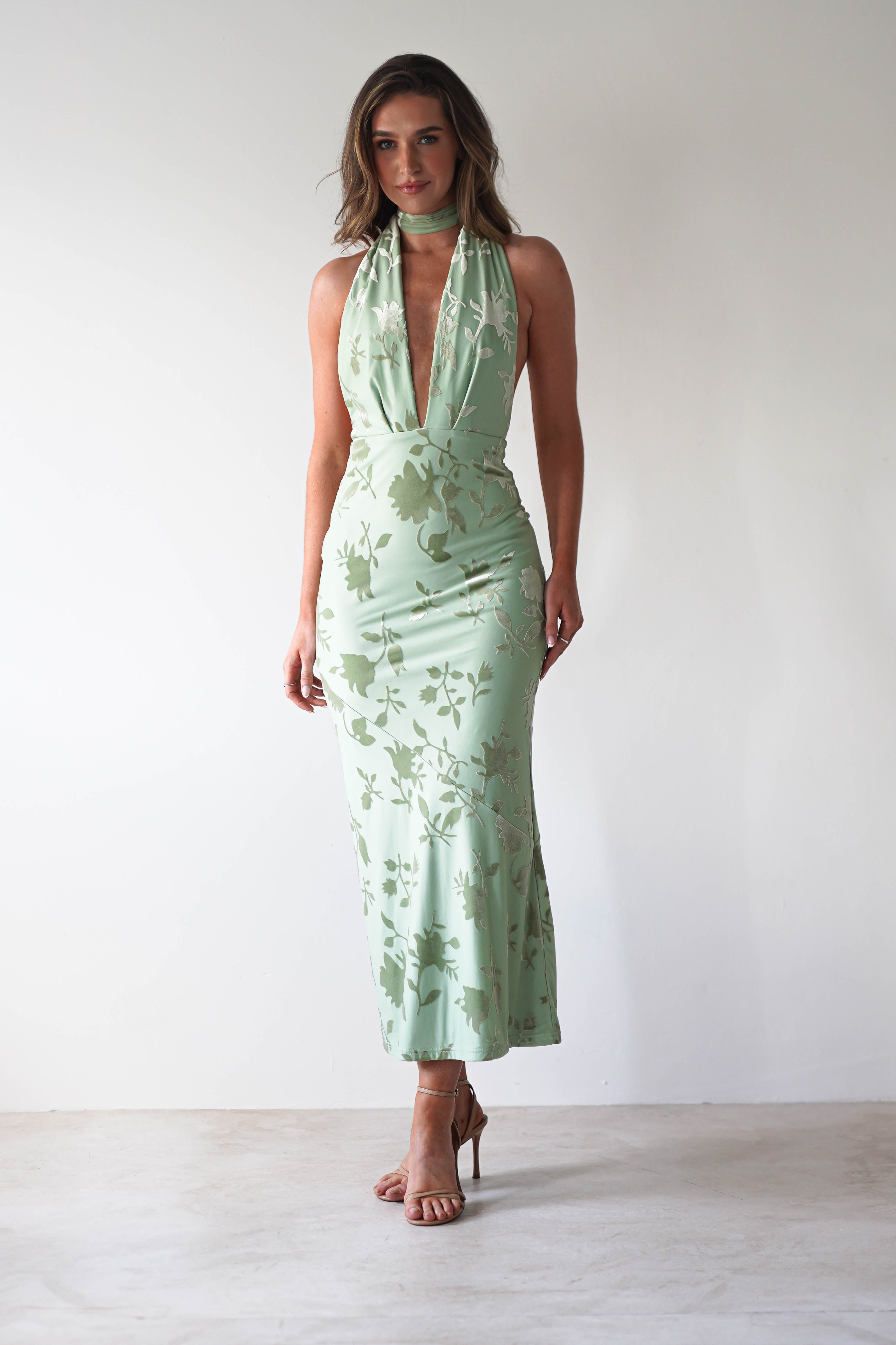 Tara Floral Jacquard Maxi Dress Light Green | Wedding Guest Dress | Maxi | Oh Hello Clothing