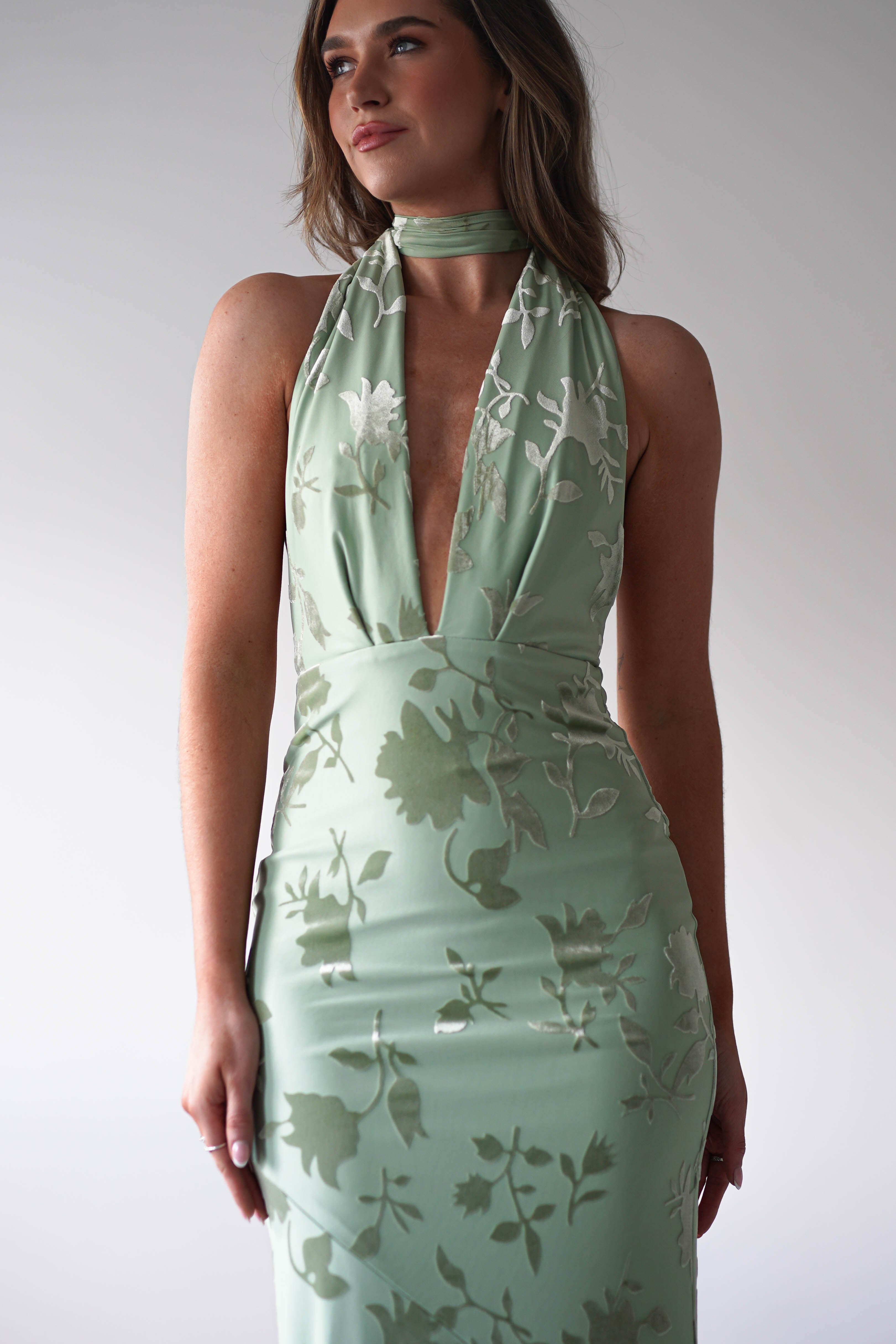 Tara Floral Jacquard Maxi Dress Light Green | Wedding Guest Dress | Maxi | Oh Hello Clothing