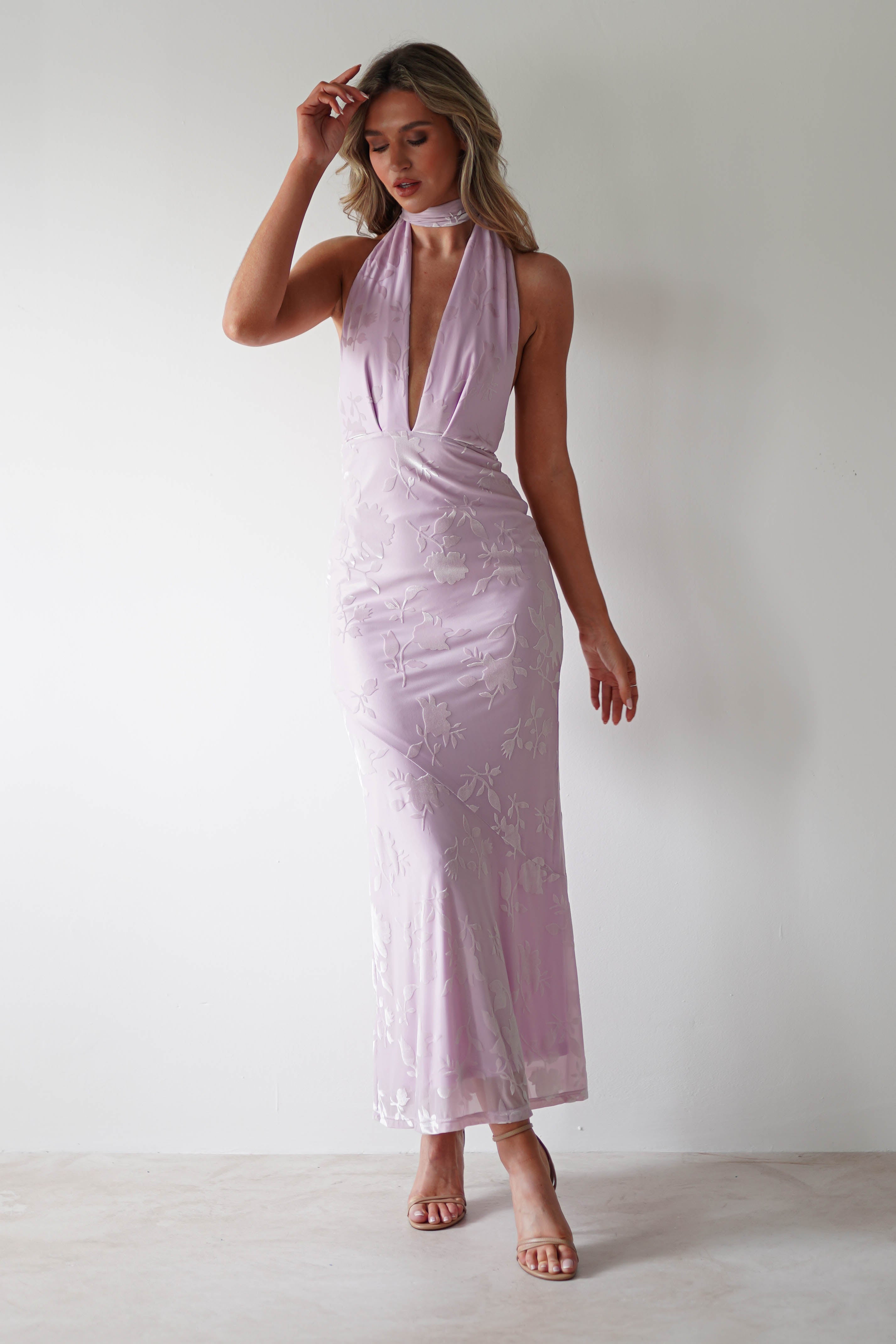 Tara Floral Jacquard Maxi Dress Light Lilac | Wedding Guest Dress | Maxi | Oh Hello Clothing