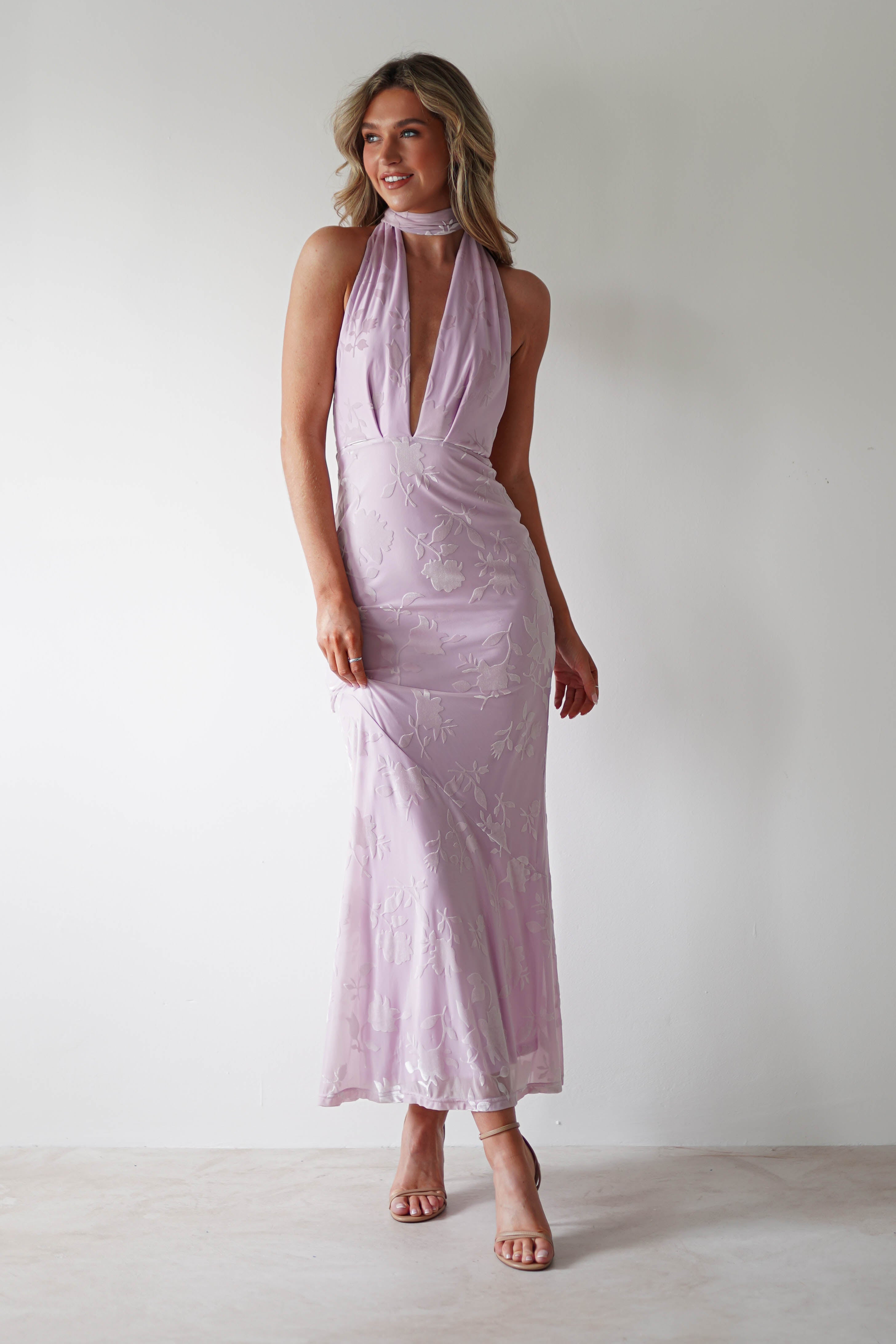 Tara Floral Jacquard Maxi Dress Light Lilac | Wedding Guest Dress | Maxi | Oh Hello Clothing