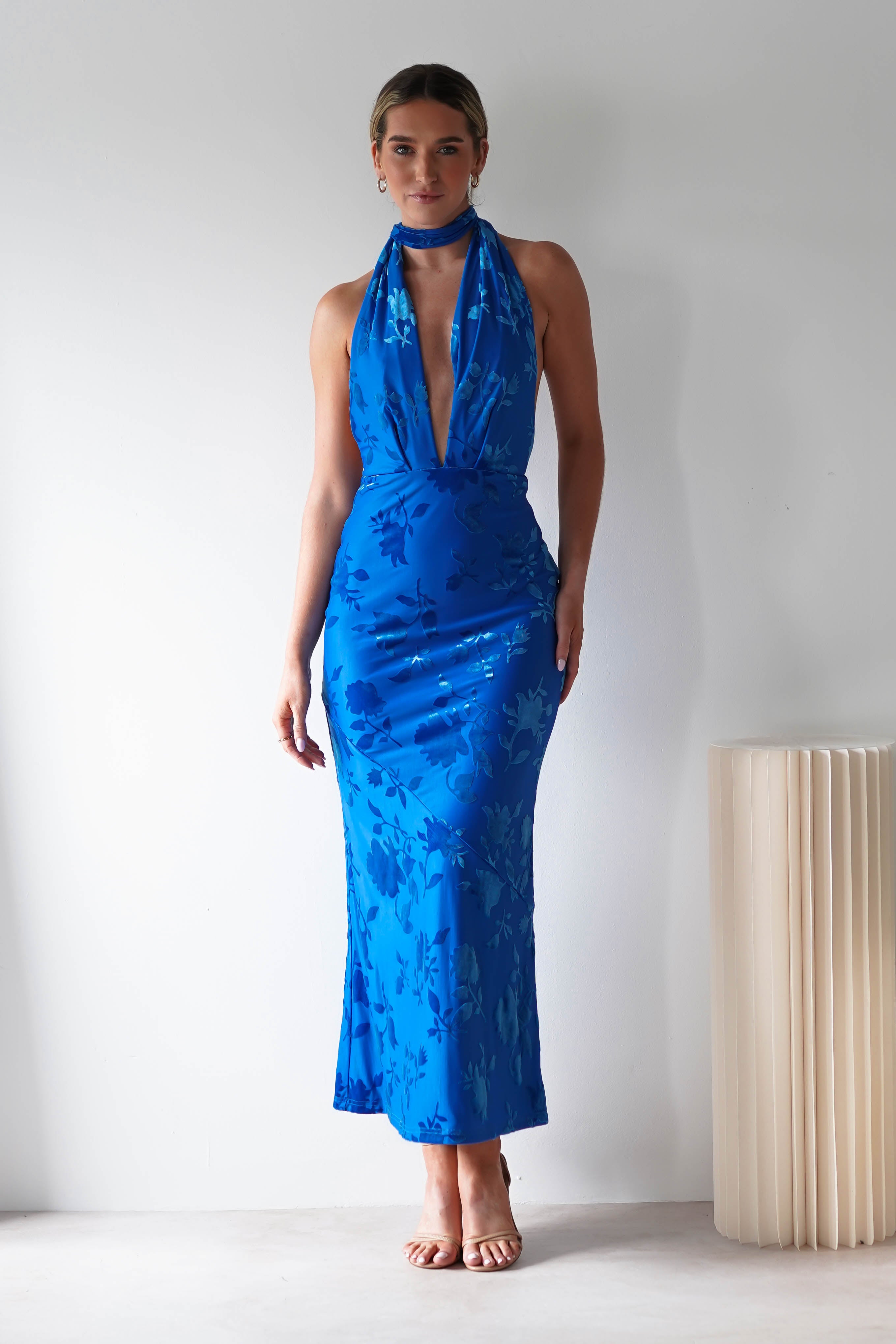 Tara Floral Jacquard Maxi Dress Royal Blue | Wedding Guest Dress | Maxi | Oh Hello Clothing