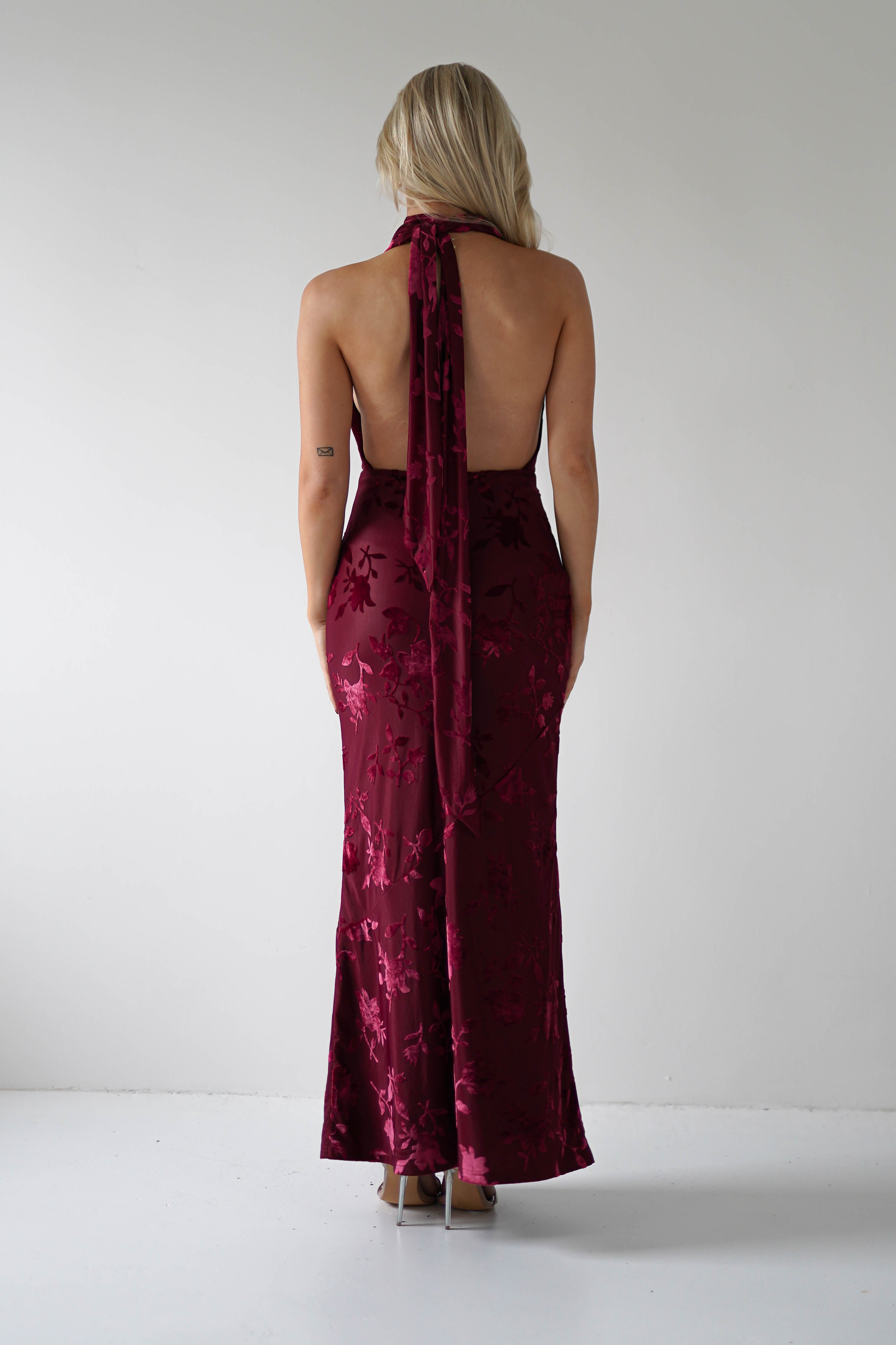 Tara Floral Jacquard Maxi Dress Wine | Wedding Guest Dress | Maxi | Oh Hello Clothing