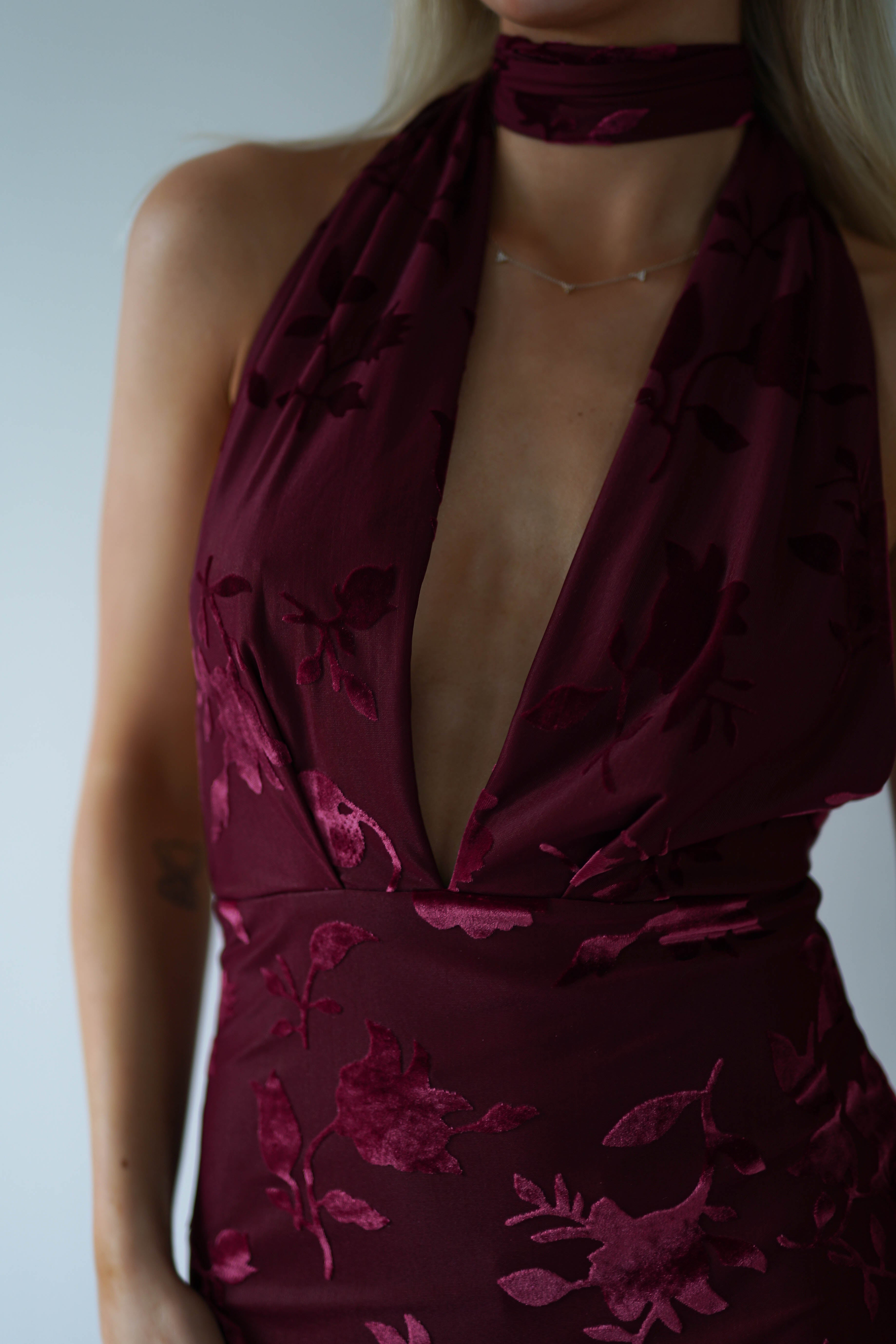 Tara Floral Jacquard Maxi Dress Wine | Wedding Guest Dress | Maxi | Oh Hello Clothing