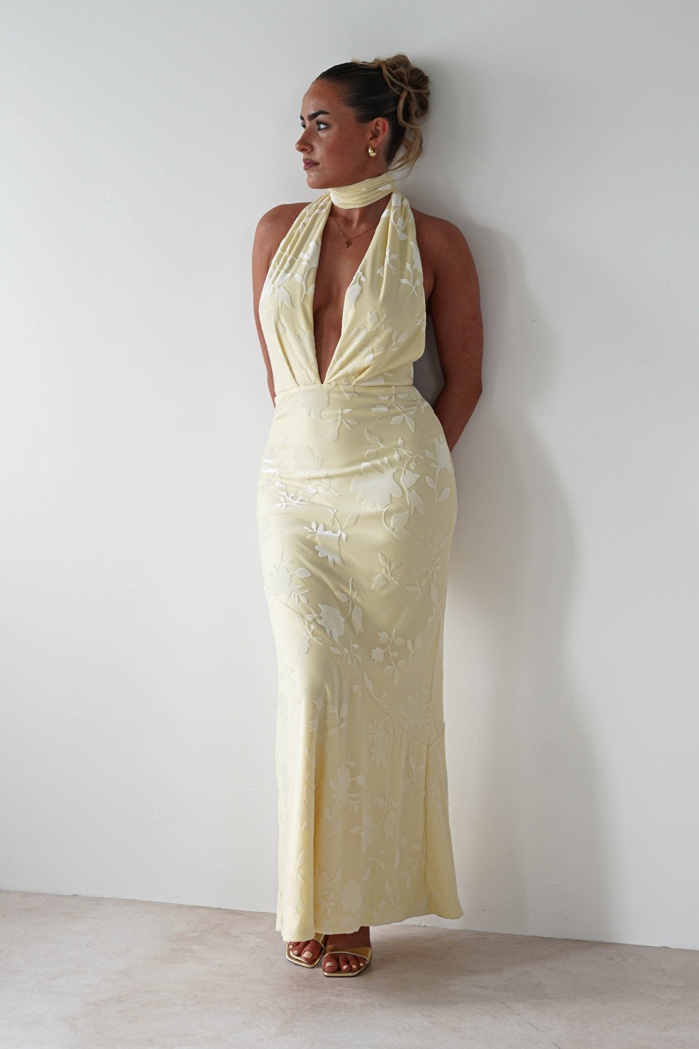 Tara Floral Jacquard Maxi Dress Yellow | Wedding Guest Dress | Maxi | Oh Hello Clothing