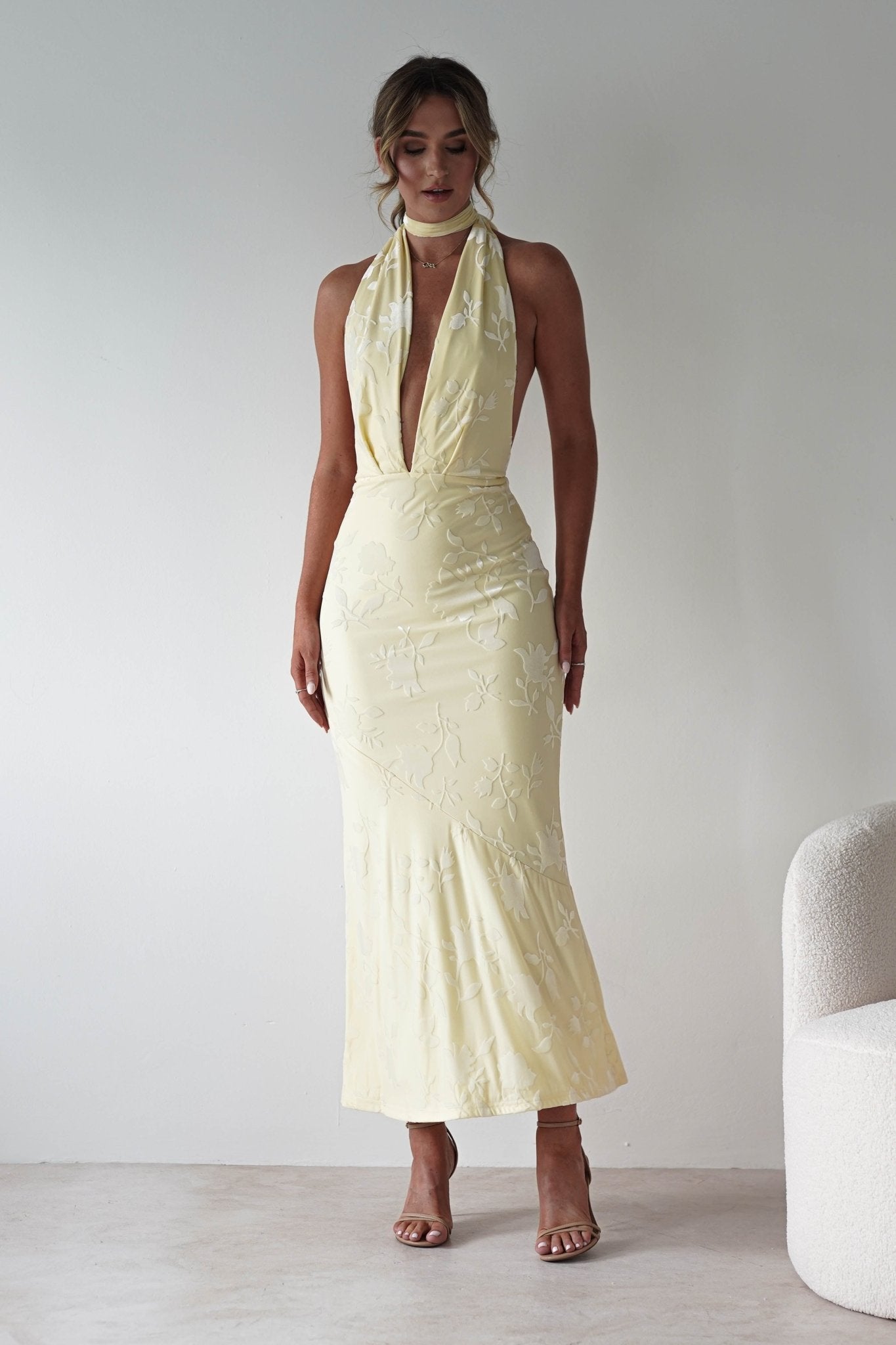 Tara Floral Jacquard Maxi Dress Yellow | Wedding Guest Dress | Maxi | Oh Hello Clothing