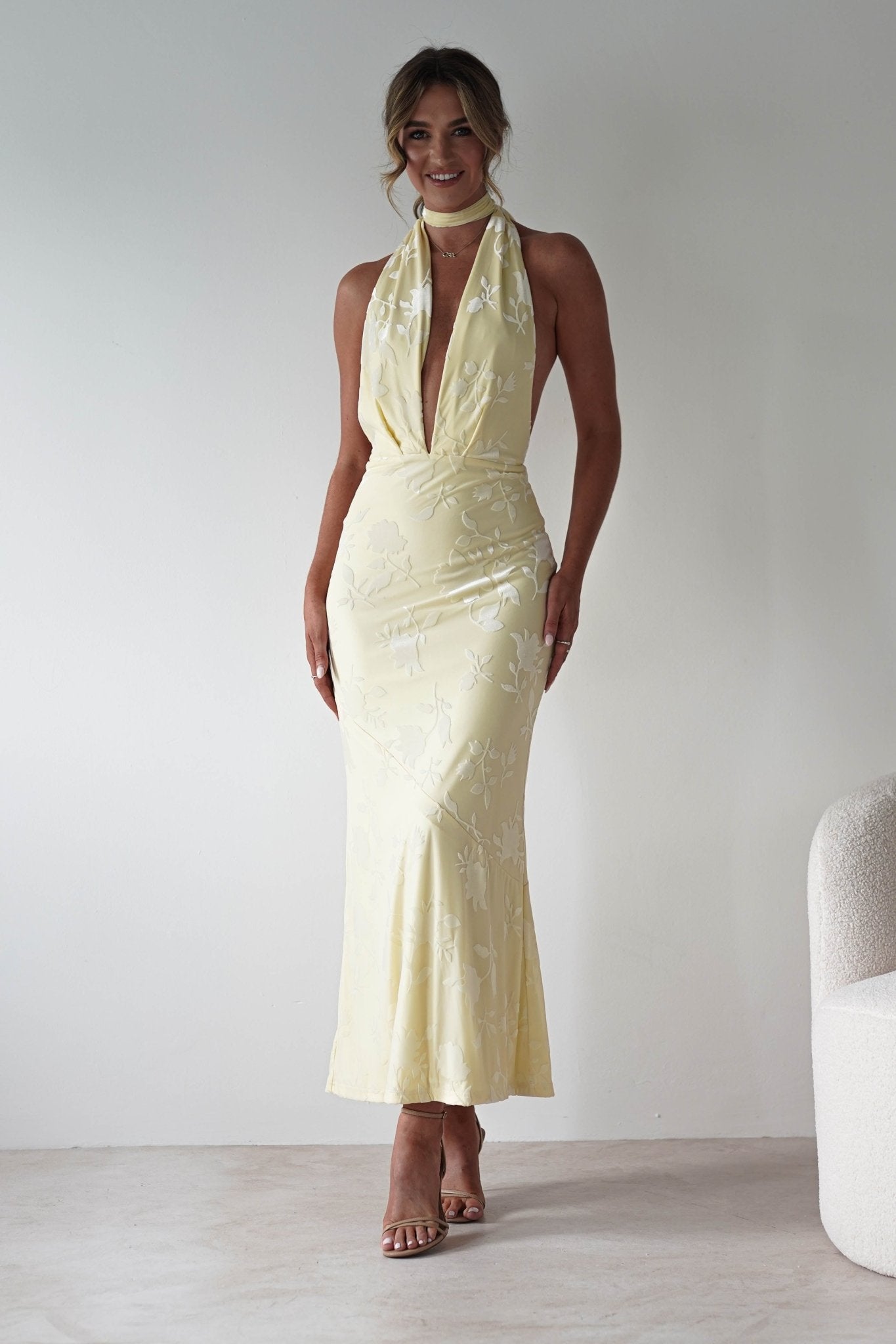 Tara Floral Jacquard Maxi Dress Yellow | Wedding Guest Dress | Maxi | Oh Hello Clothing