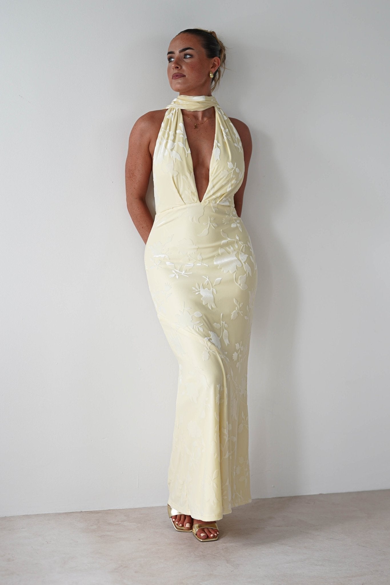 Tara Floral Jacquard Maxi Dress Yellow | Wedding Guest Dress | Maxi | Oh Hello Clothing