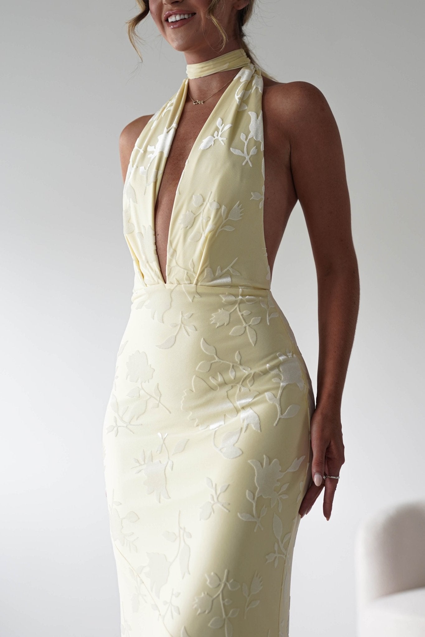 Tara Floral Jacquard Maxi Dress Yellow | Wedding Guest Dress | Maxi | Oh Hello Clothing