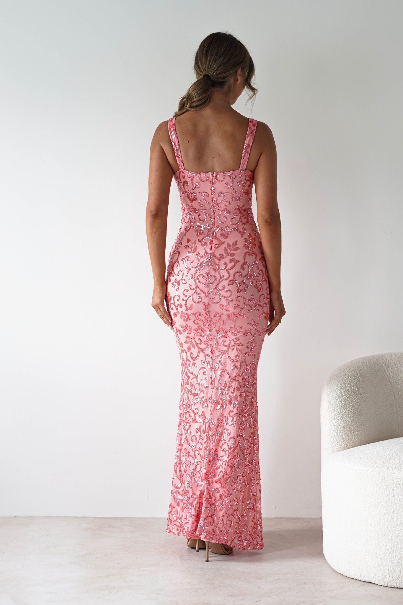 Taylor Embroidered Sequin Gown | Coral | Debs & Prom | Formal Gown | Oh Hello Clothing
