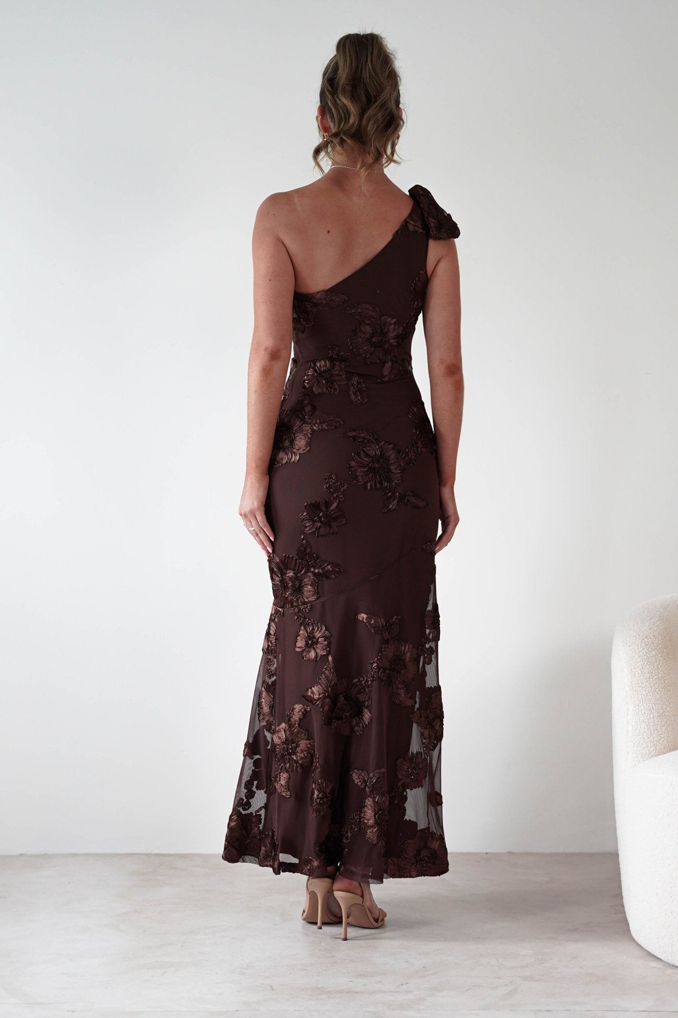 Thelma Floral Textured Maxi Dress Brown | Wedding Guest Dress | Maxi | Oh Hello Clothing