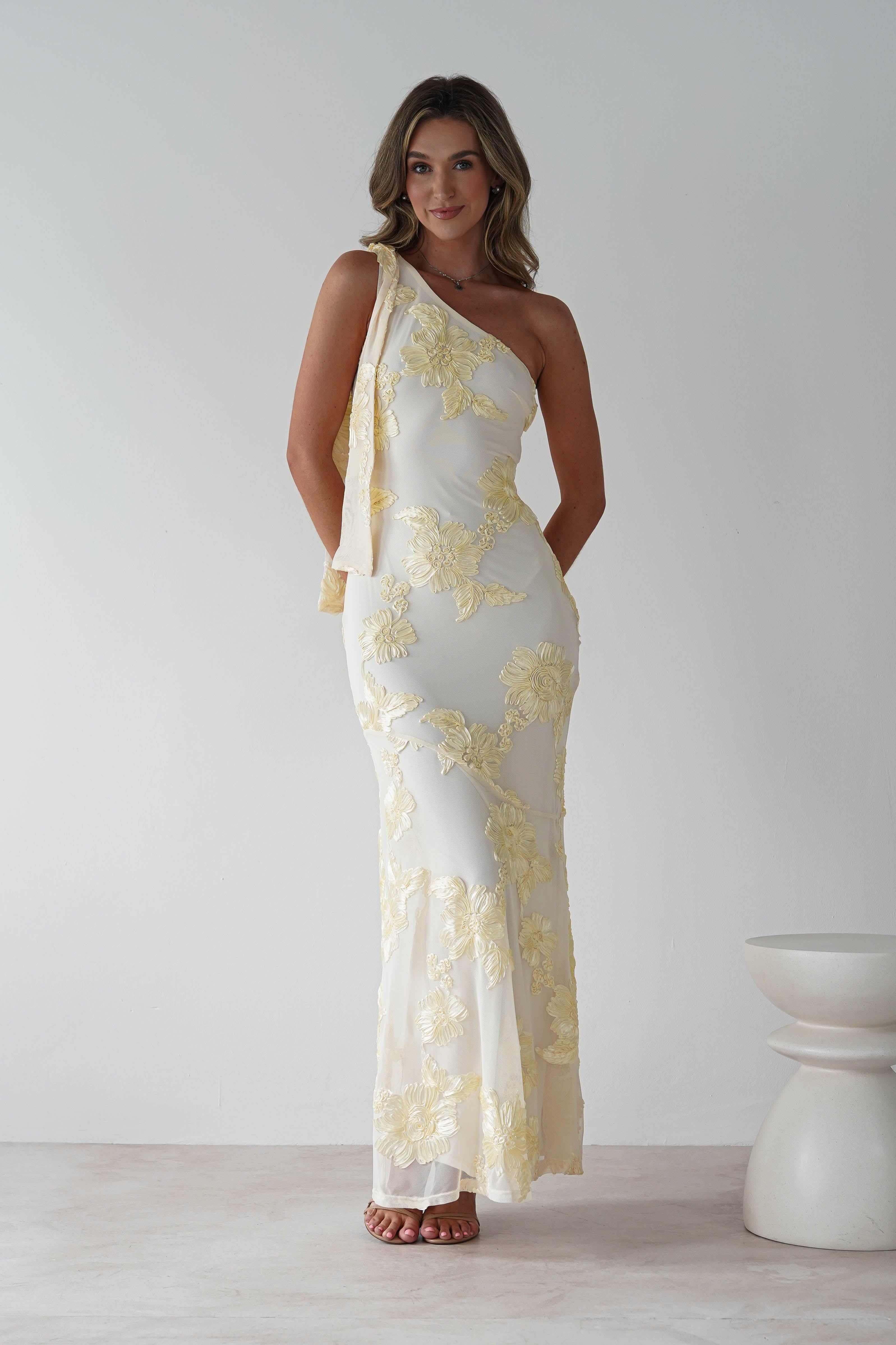 Thelma Floral Textured Maxi Dress Light Yellow | Wedding Guest Dress | Maxi | Oh Hello Clothing