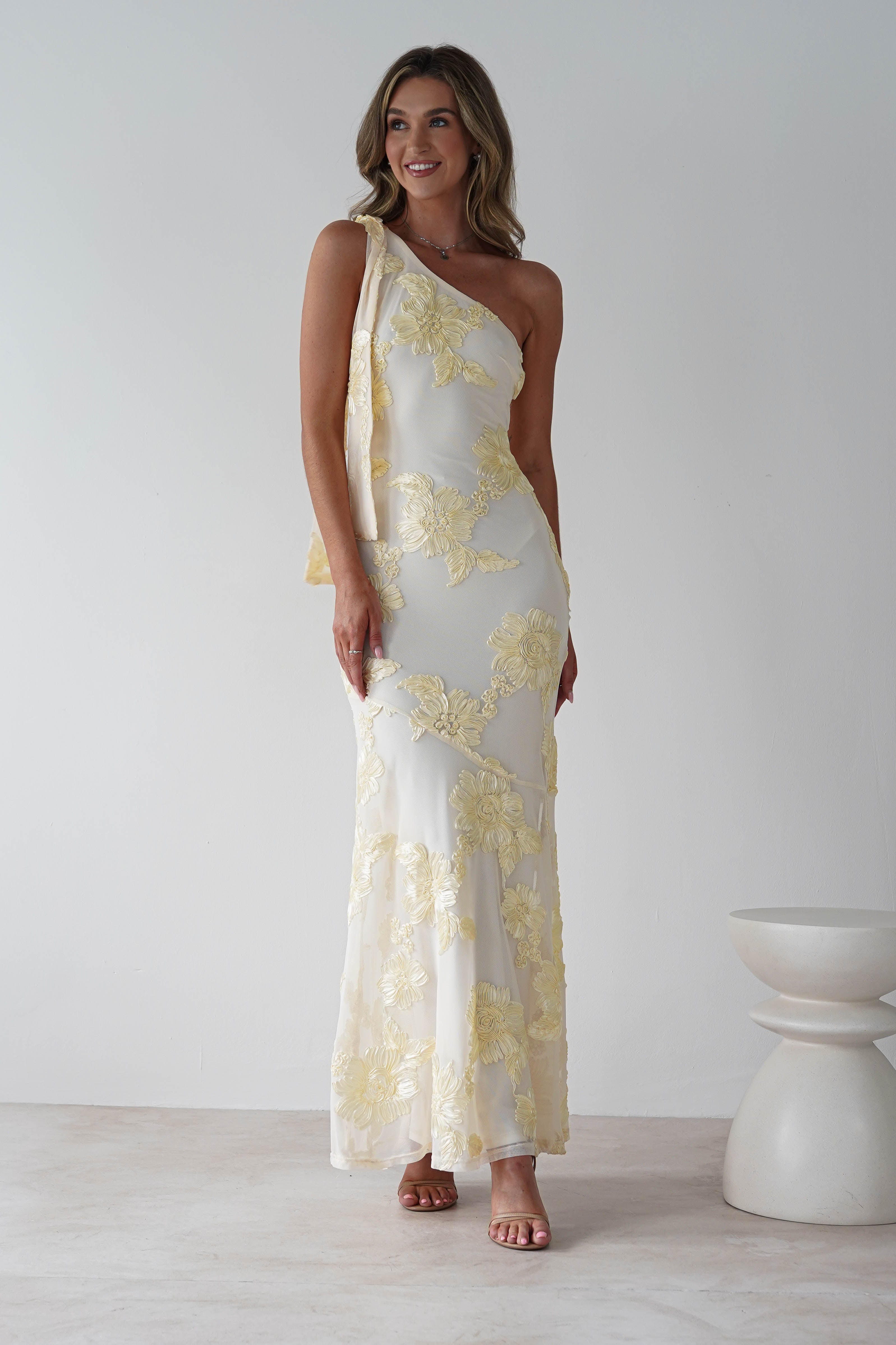 Thelma Floral Textured Maxi Dress Light Yellow | Wedding Guest Dress | Maxi | Oh Hello Clothing
