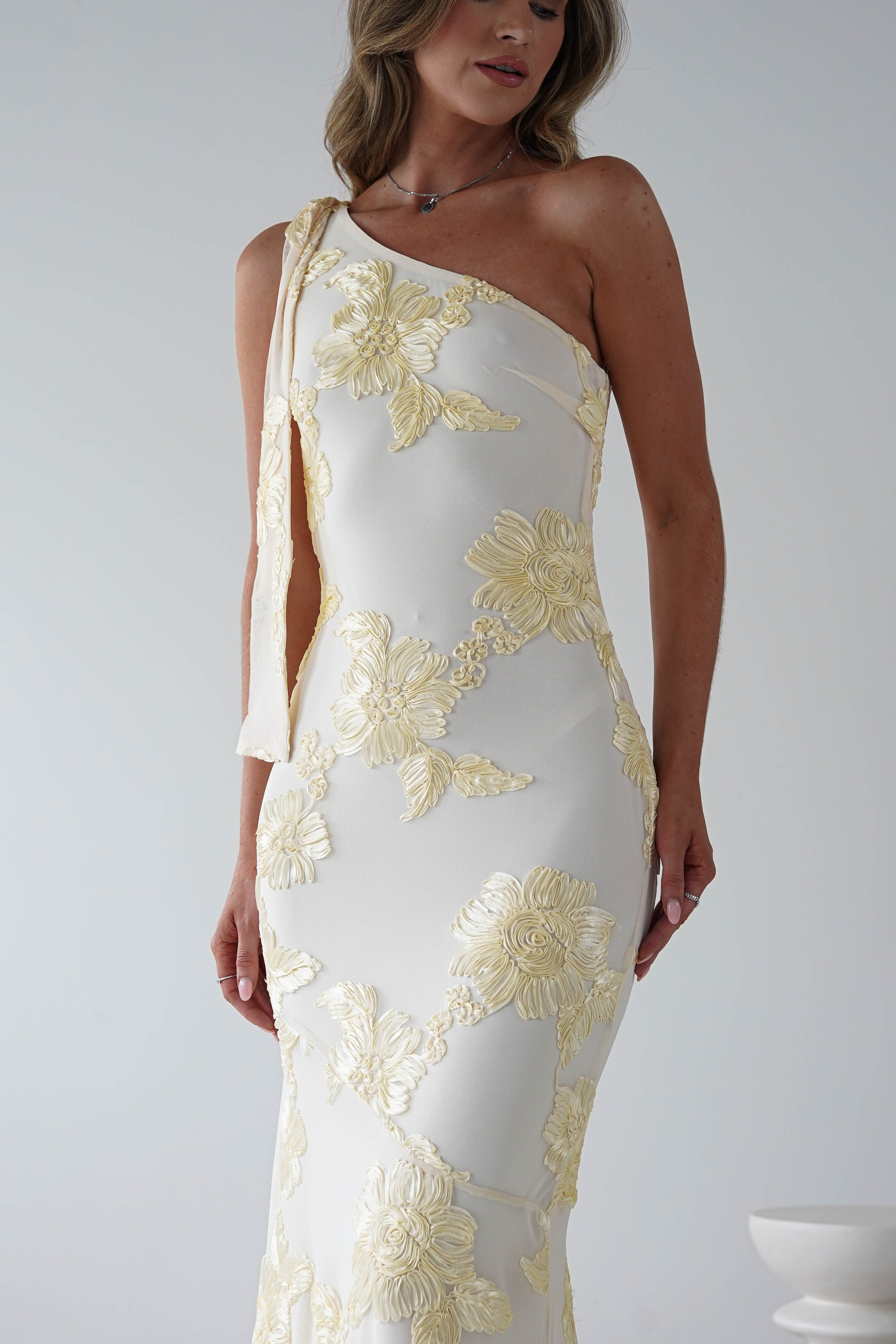 Thelma Floral Textured Maxi Dress Light Yellow | Wedding Guest Dress | Maxi | Oh Hello Clothing