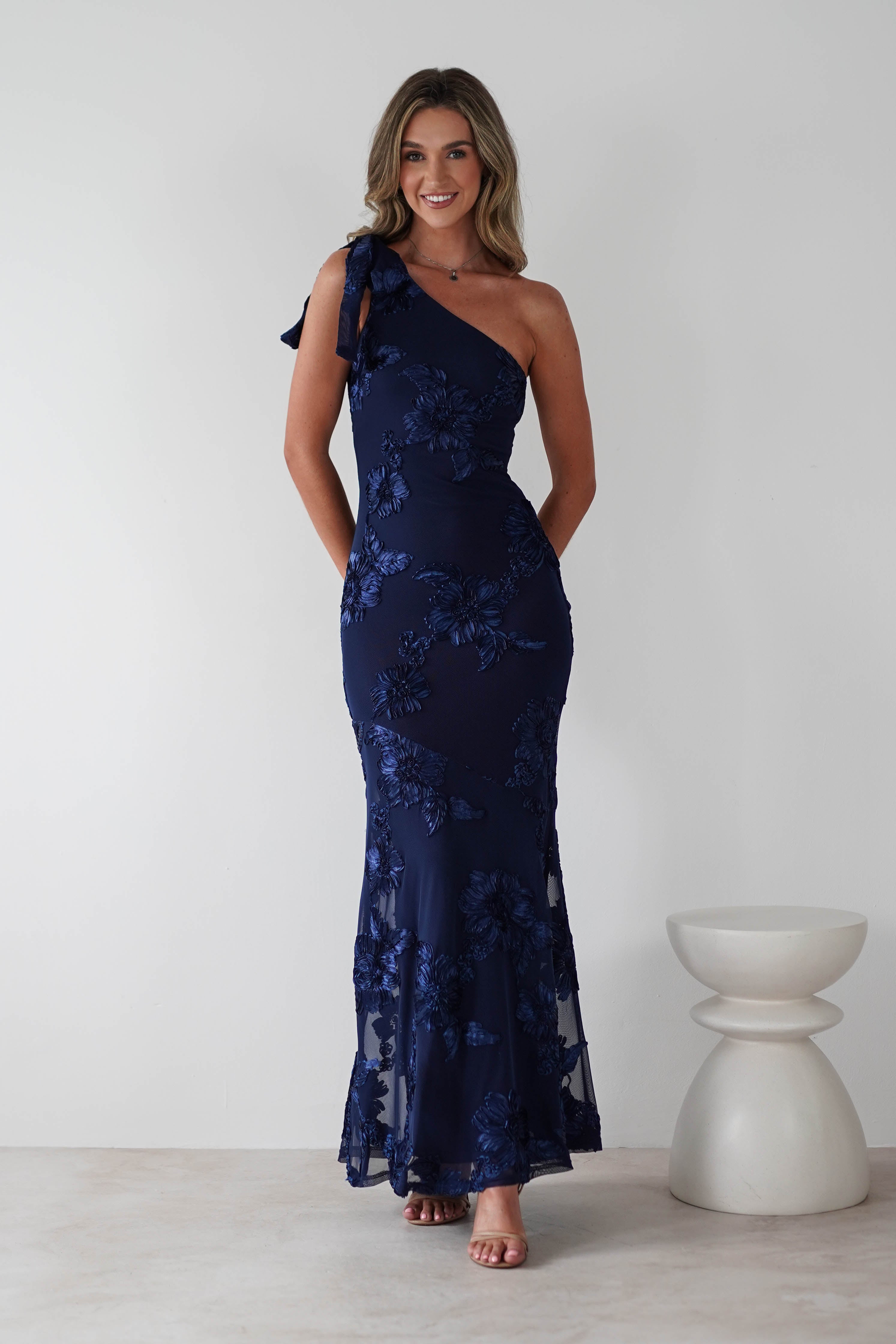 Thelma Floral Textured Maxi Dress Navy | Wedding Guest Dress | Maxi | Oh Hello Clothing