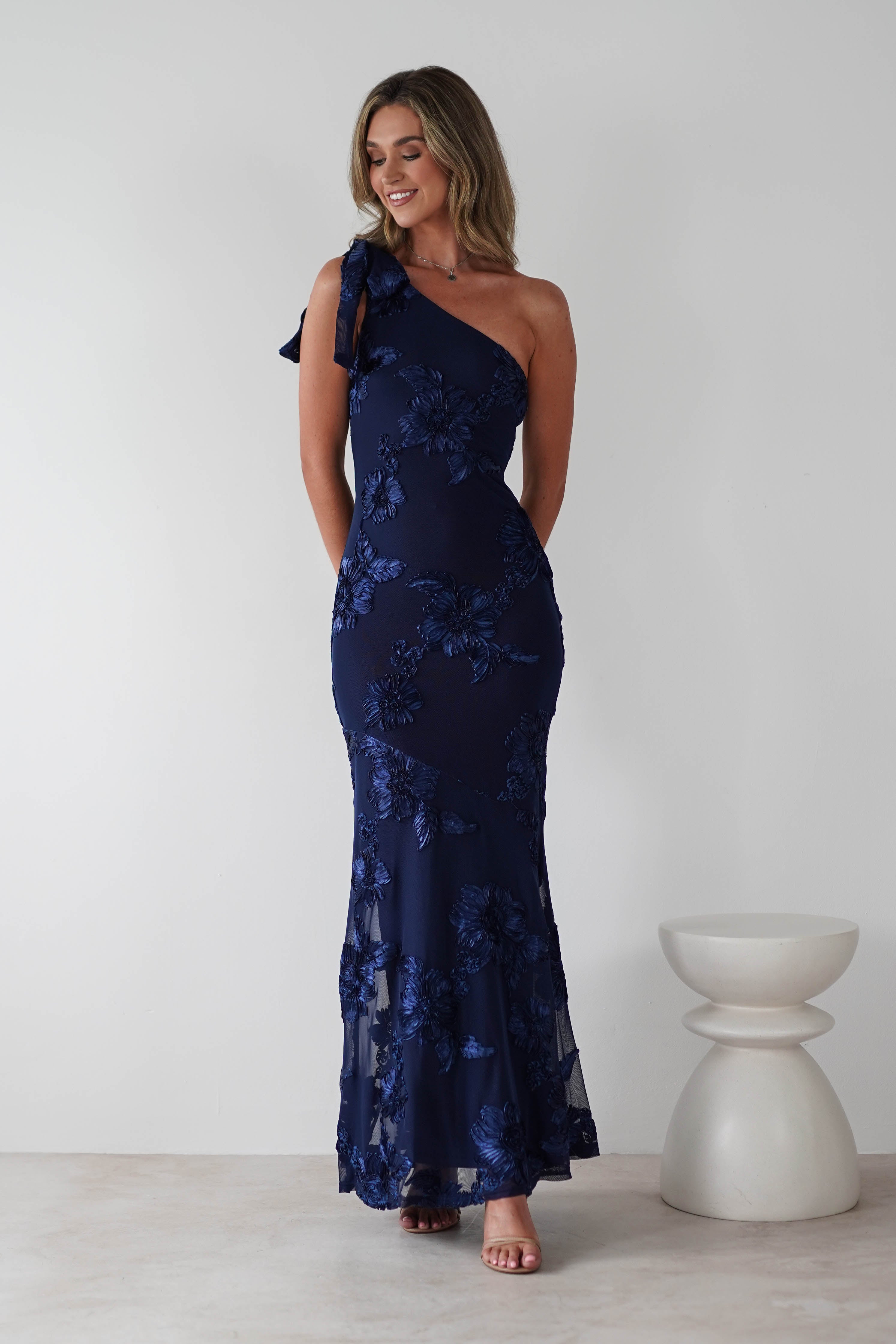 Thelma Floral Textured Maxi Dress Navy | Wedding Guest Dress | Maxi | Oh Hello Clothing