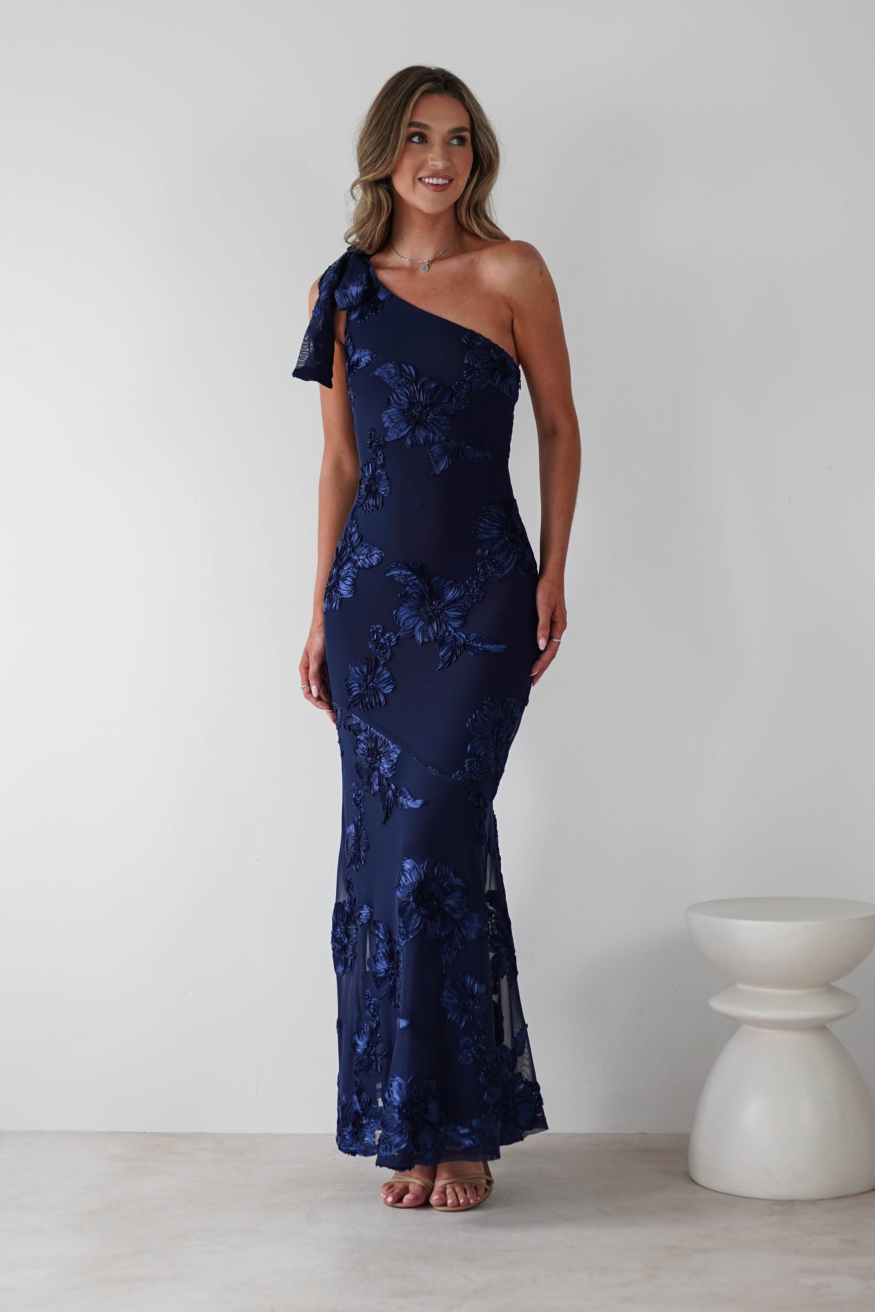 Thelma Floral Textured Maxi Dress Navy | Wedding Guest Dress | Maxi | Oh Hello Clothing