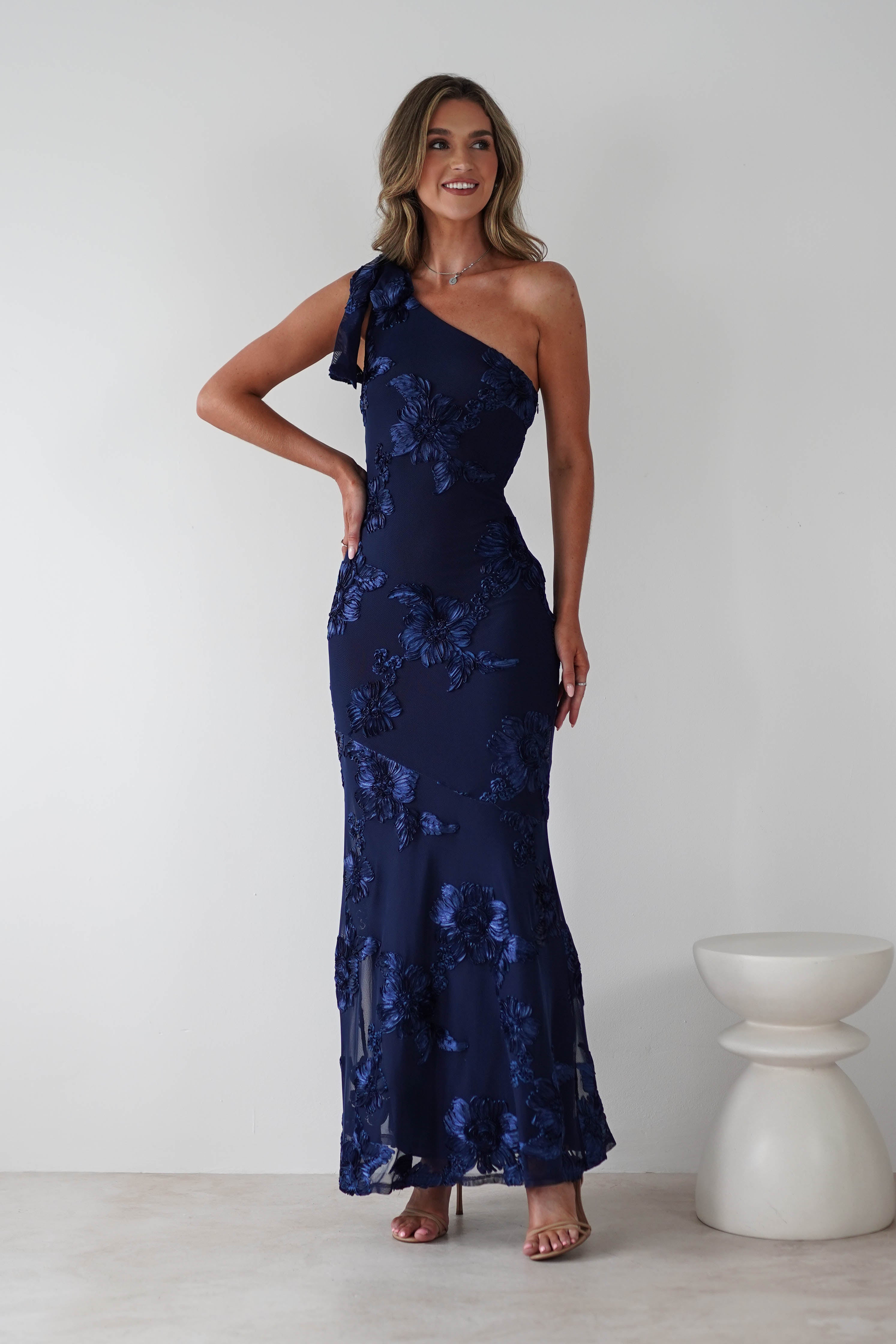 Thelma Floral Textured Maxi Dress Navy | Wedding Guest Dress | Maxi | Oh Hello Clothing