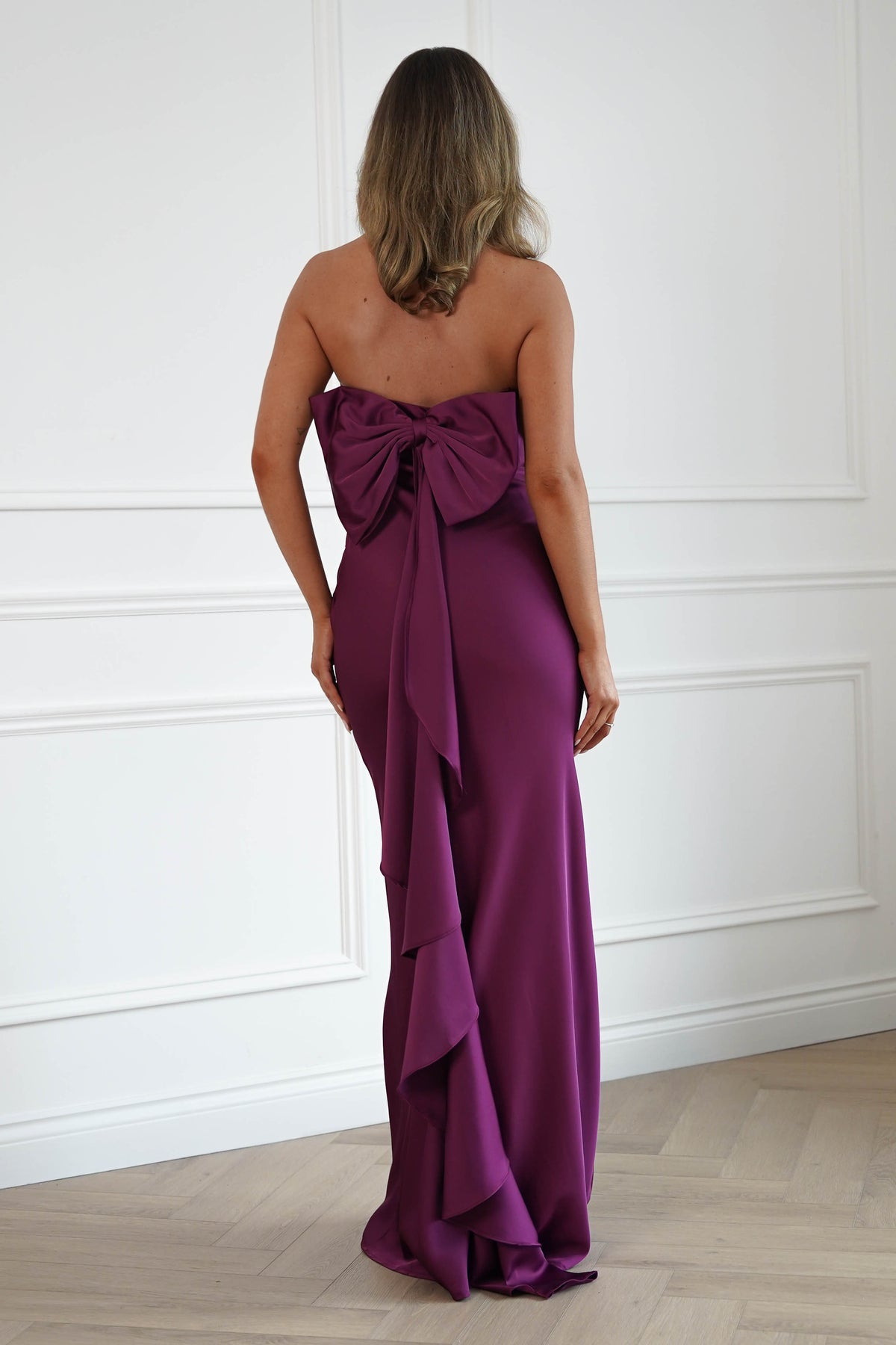 Oh Hello Clothing Dresses > Prom Dresses Therese Bow Detail Satin Maxi Dress | Plum