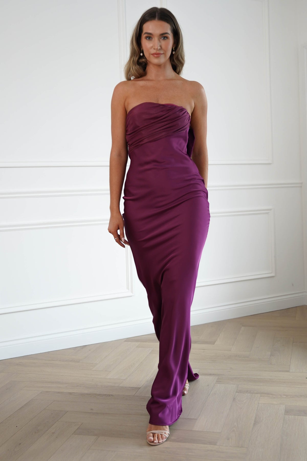 Oh Hello Clothing Dresses > Prom Dresses Therese Bow Detail Satin Maxi Dress | Plum