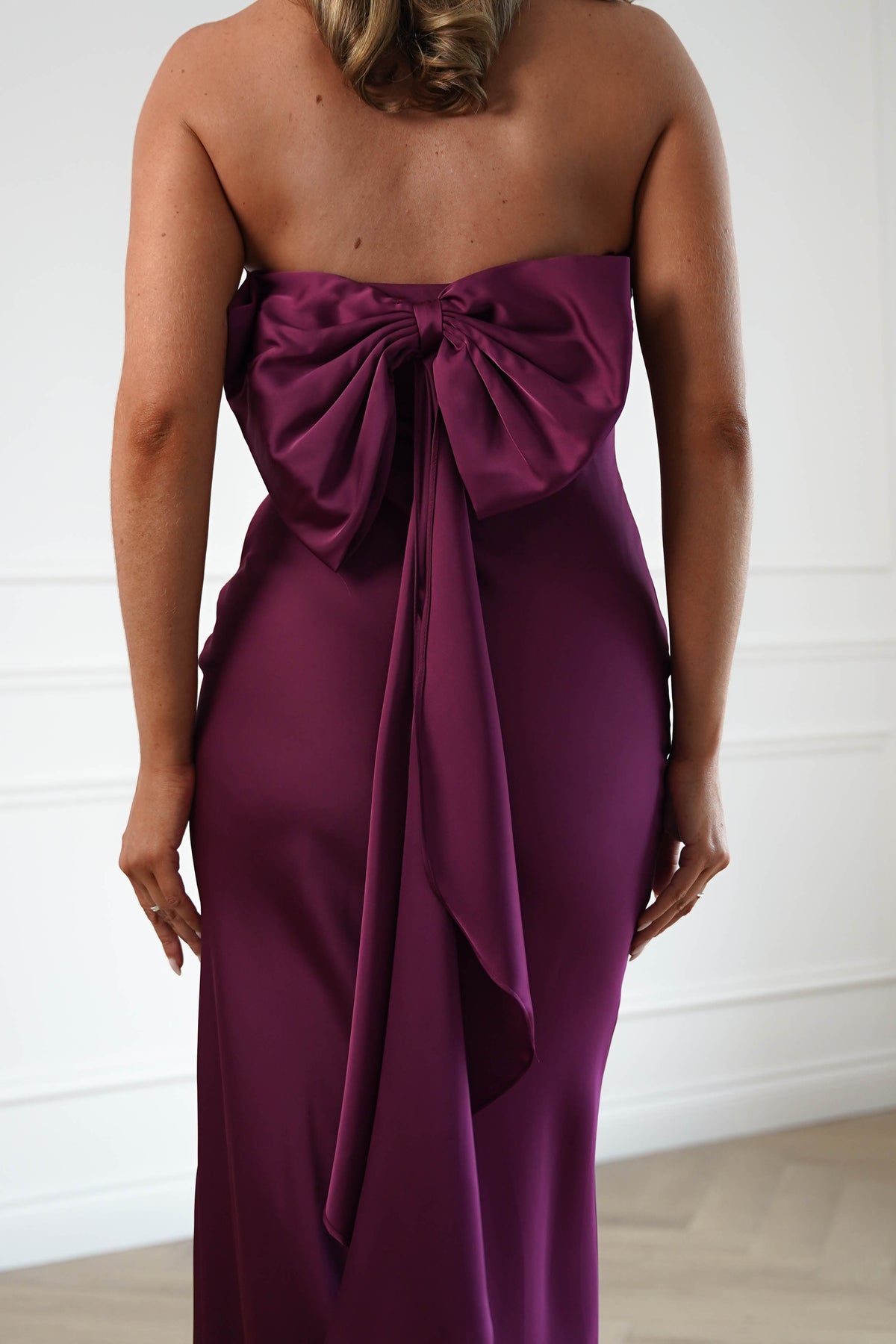Oh Hello Clothing Dresses > Prom Dresses Therese Bow Detail Satin Maxi Dress | Plum