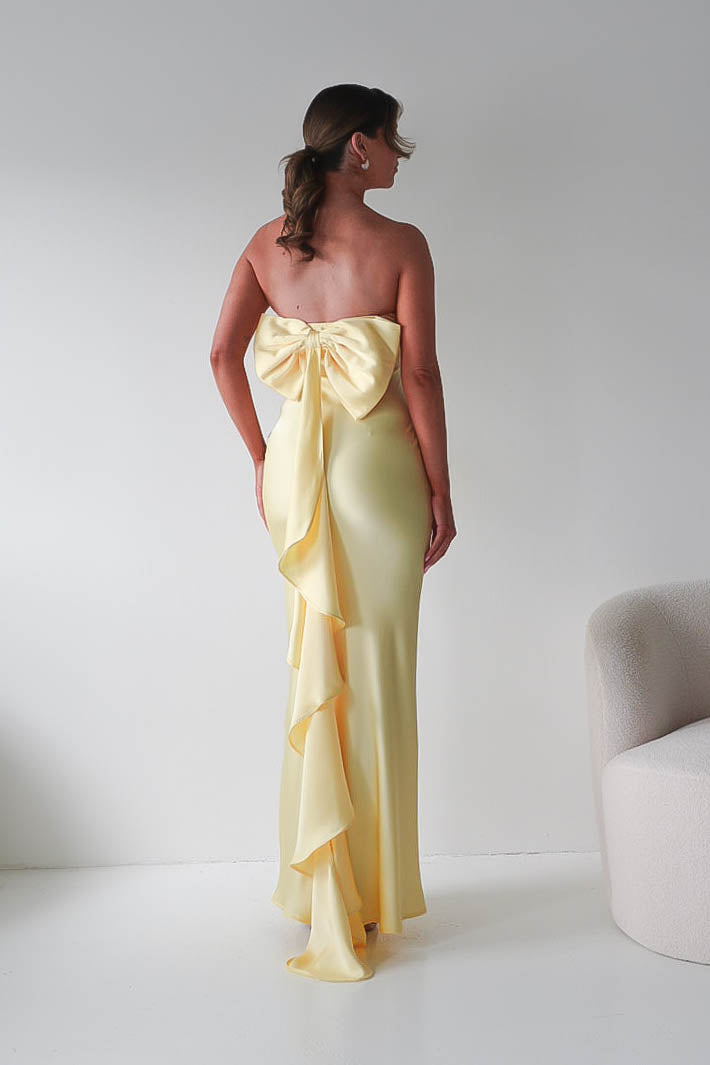 Oh Hello Clothing Dresses > Prom Dresses Therese Bow Detail Satin Maxi Dress | Yellow