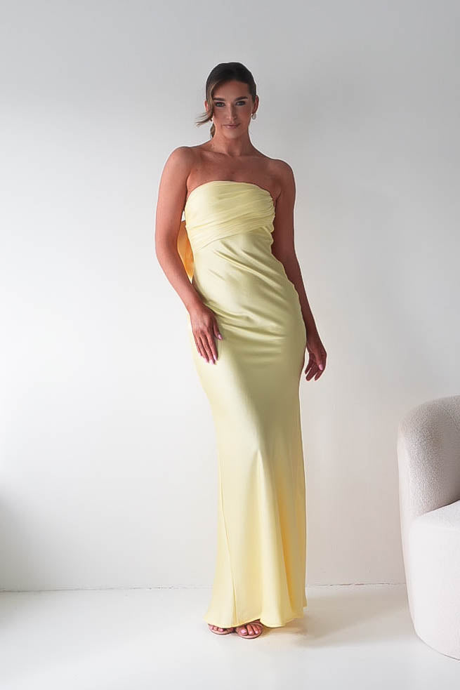 Oh Hello Clothing Dresses > Prom Dresses Therese Bow Detail Satin Maxi Dress | Yellow