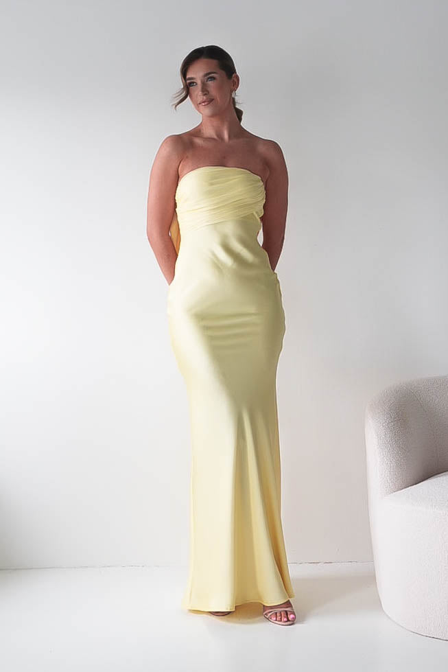 Oh Hello Clothing Dresses > Prom Dresses Therese Bow Detail Satin Maxi Dress | Yellow