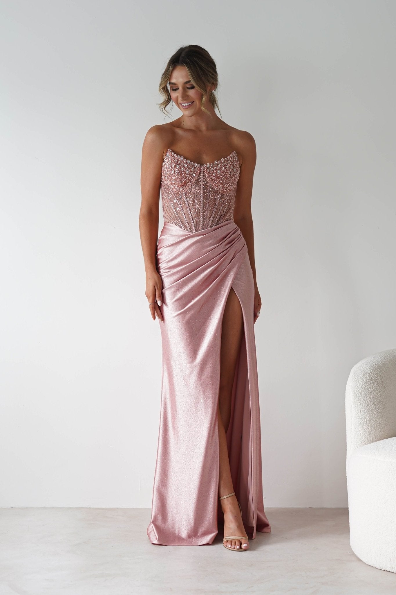 Tiarna Embellished Glitter Gown | Dusty Pink | Debs & Prom | Formal Gown | Oh Hello Clothing